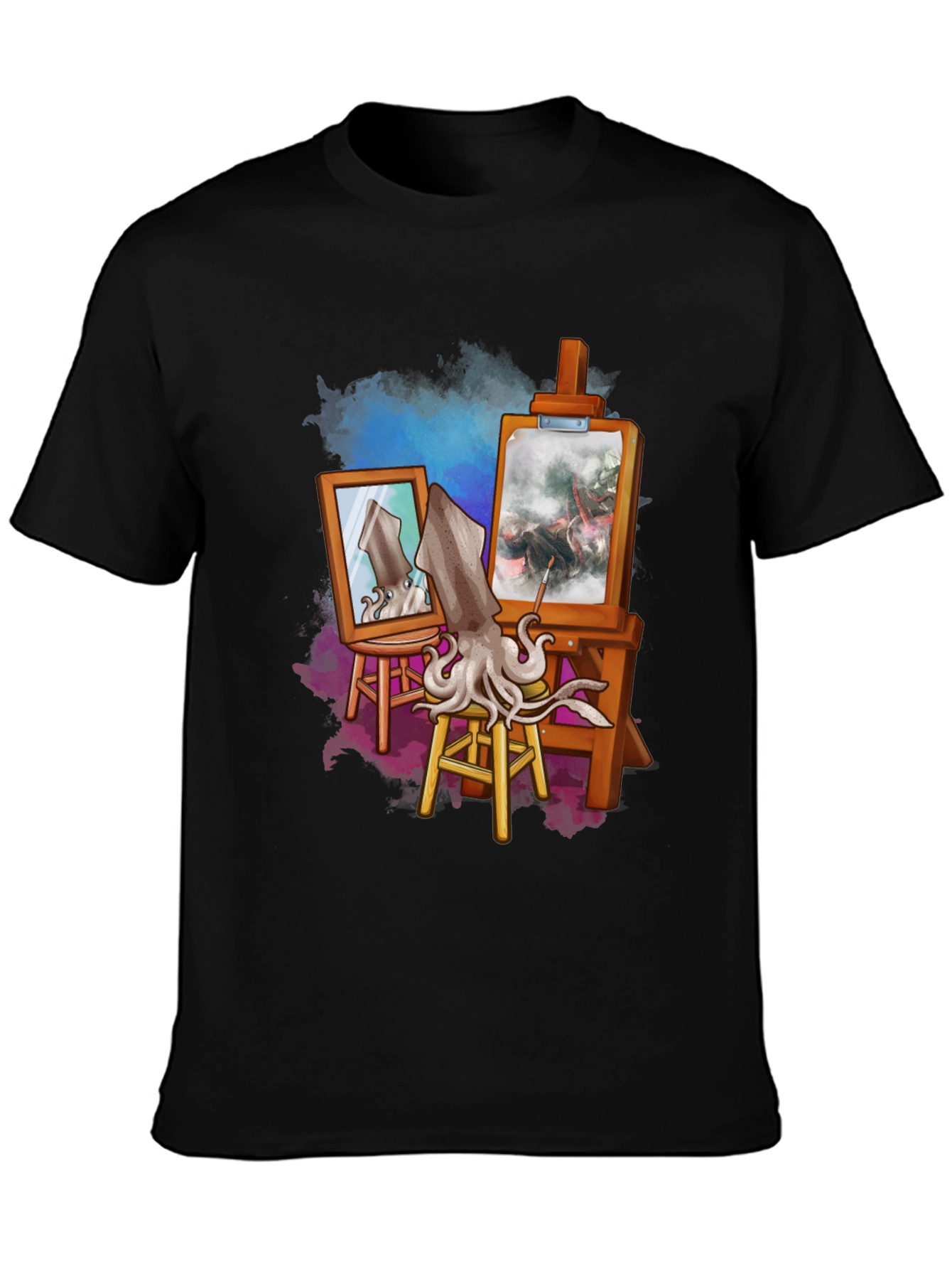 Black Artist Squid T-Shirt - Unique Graphic Tee view 3