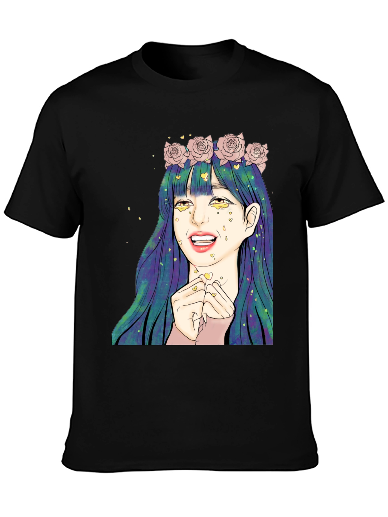 Black Anime Girl Graphic Tee - Black Unisex T-Shirt view 3