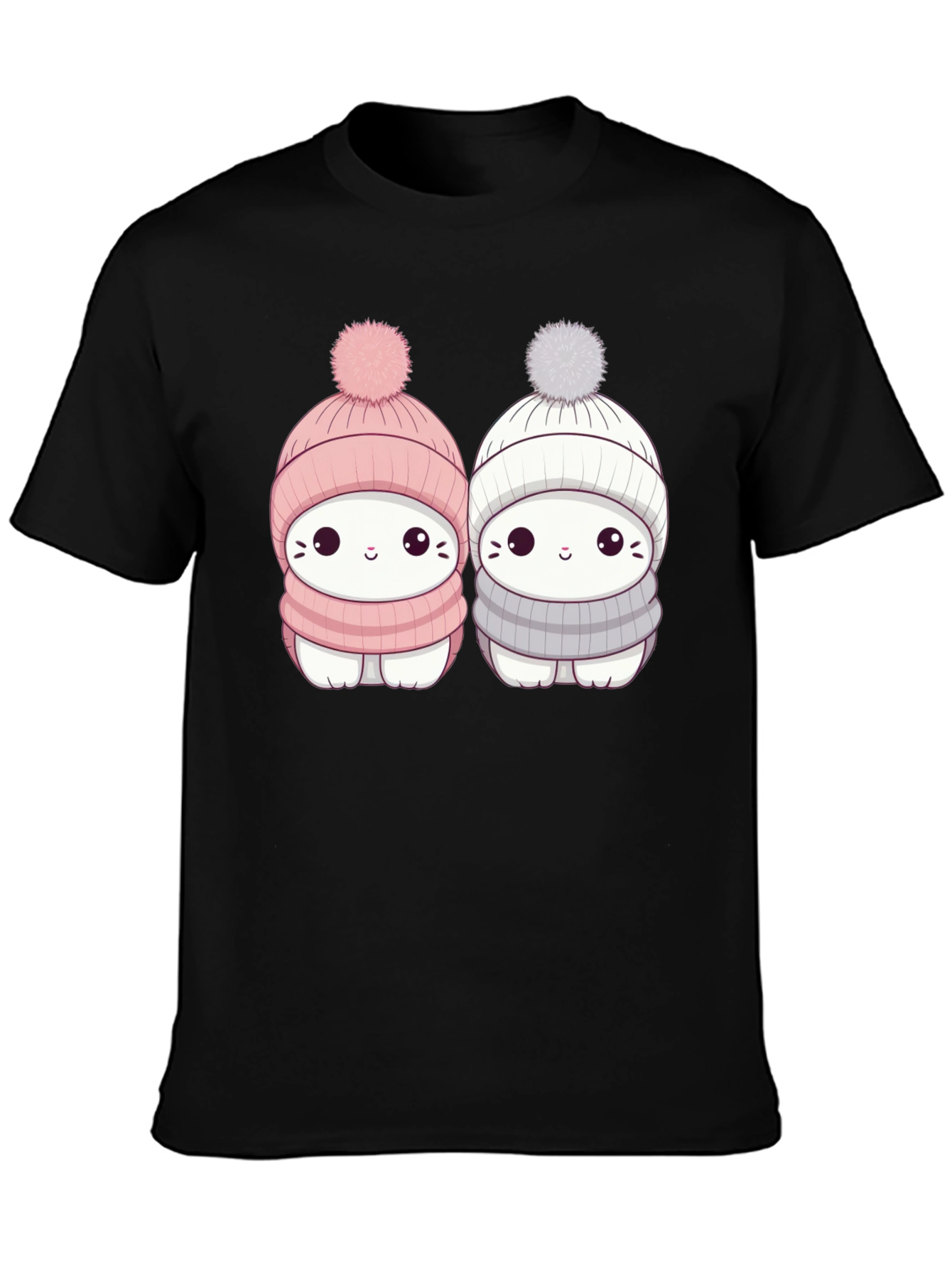 Black Cute Winter Cat T-Shirt view 3