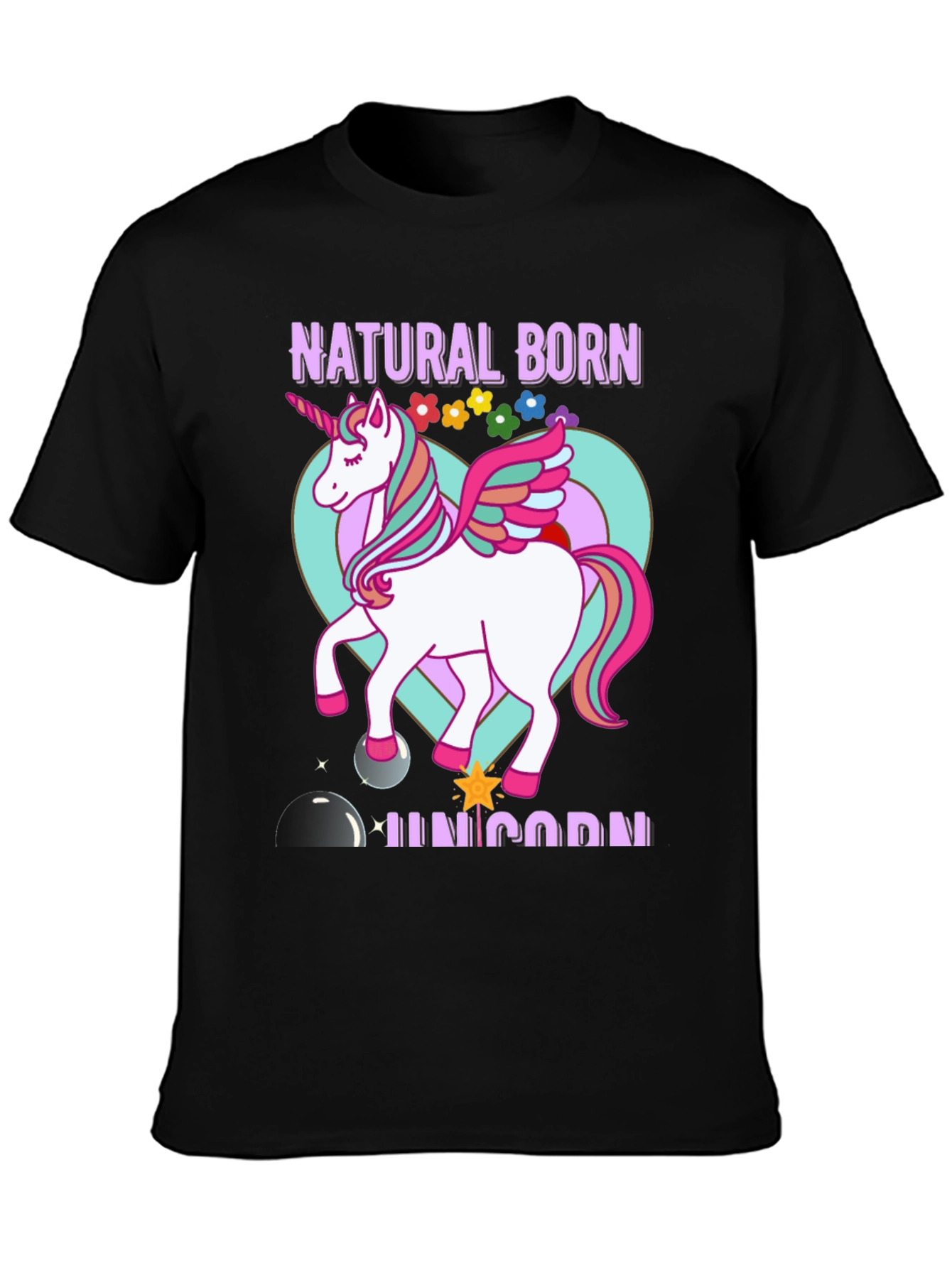 Black Natural Born Unicorn T-Shirt view 3
