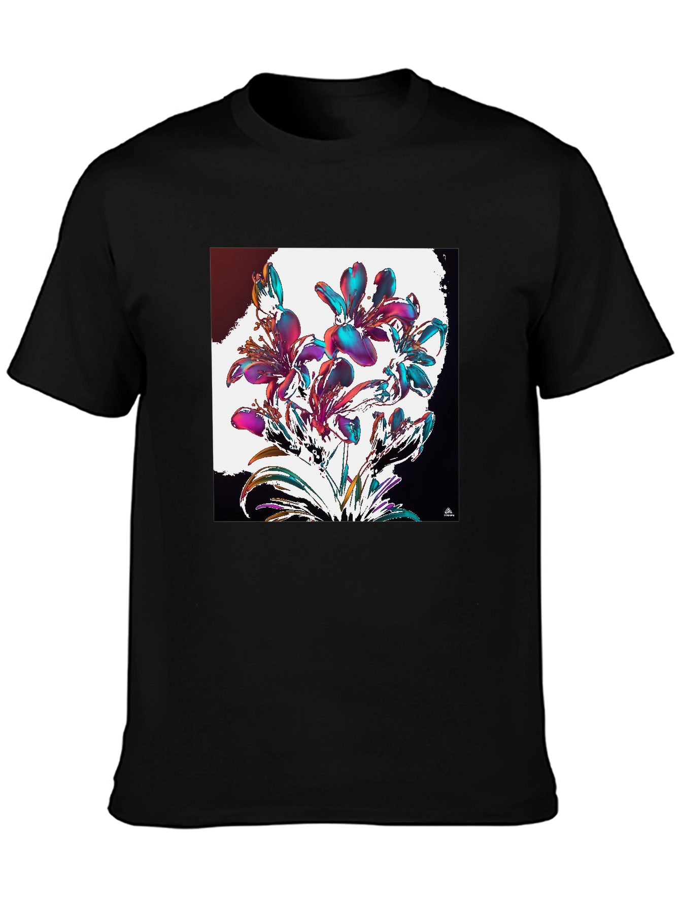 Black Floral Abstract Graphic Black T-Shirt view 3