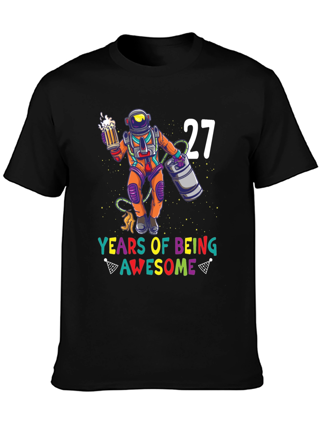 Black 27th Birthday Astronaut Beer T-Shirt view 3