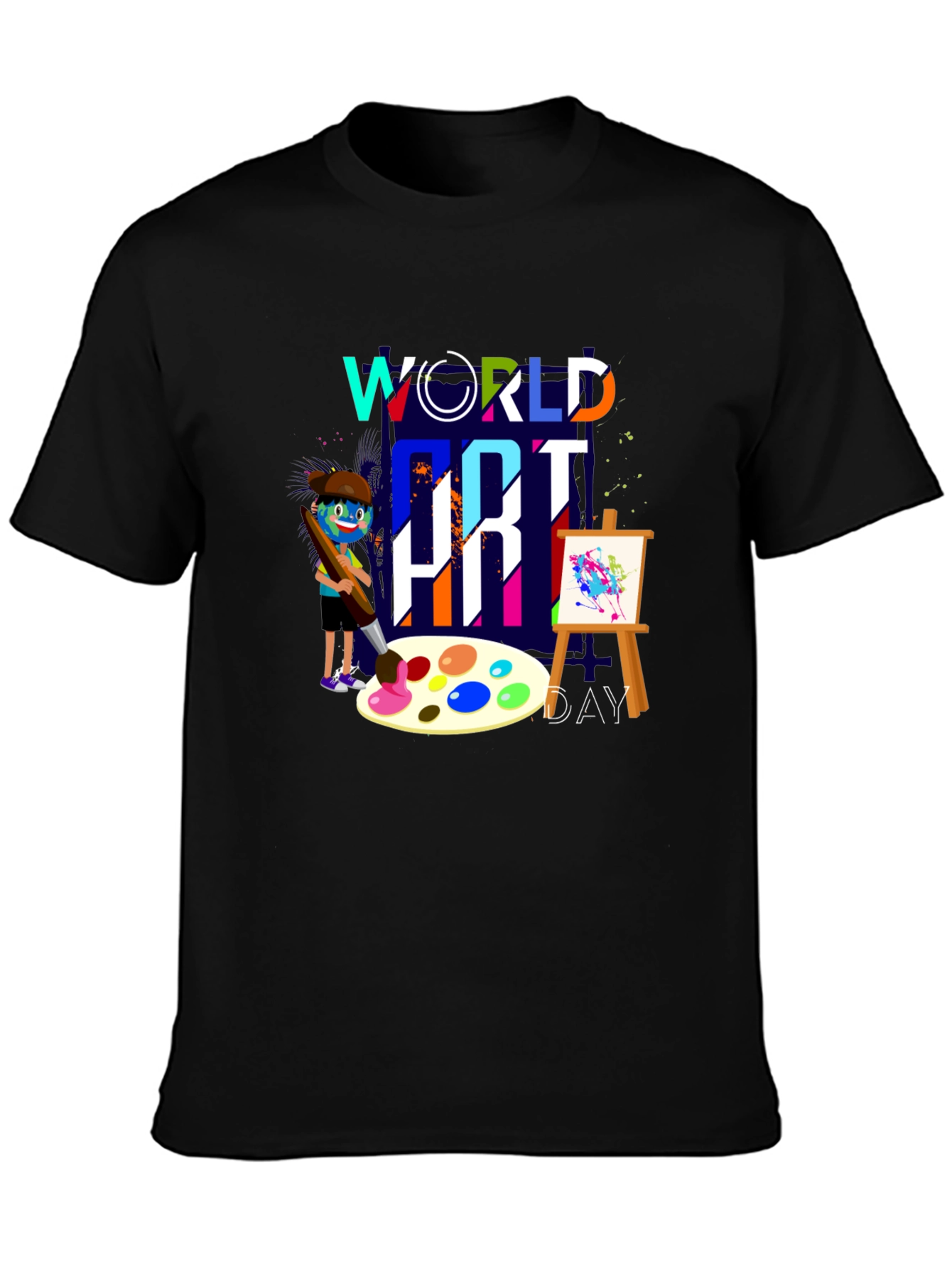 Black World Art Day T-Shirt, Painter Graphic Tee view 3