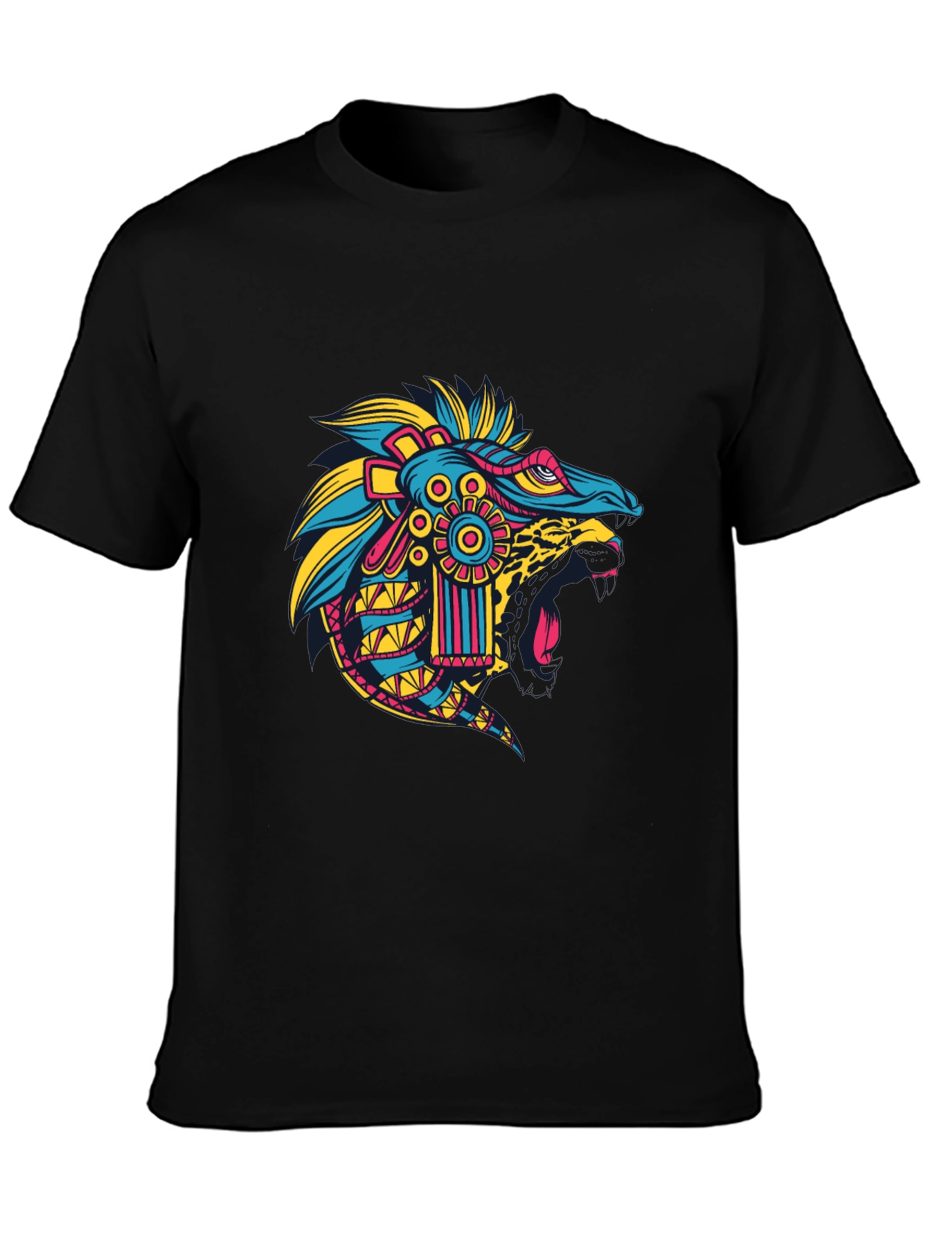 Black Aztec Jaguar Head T-Shirt - Bold Graphic Tee view 3