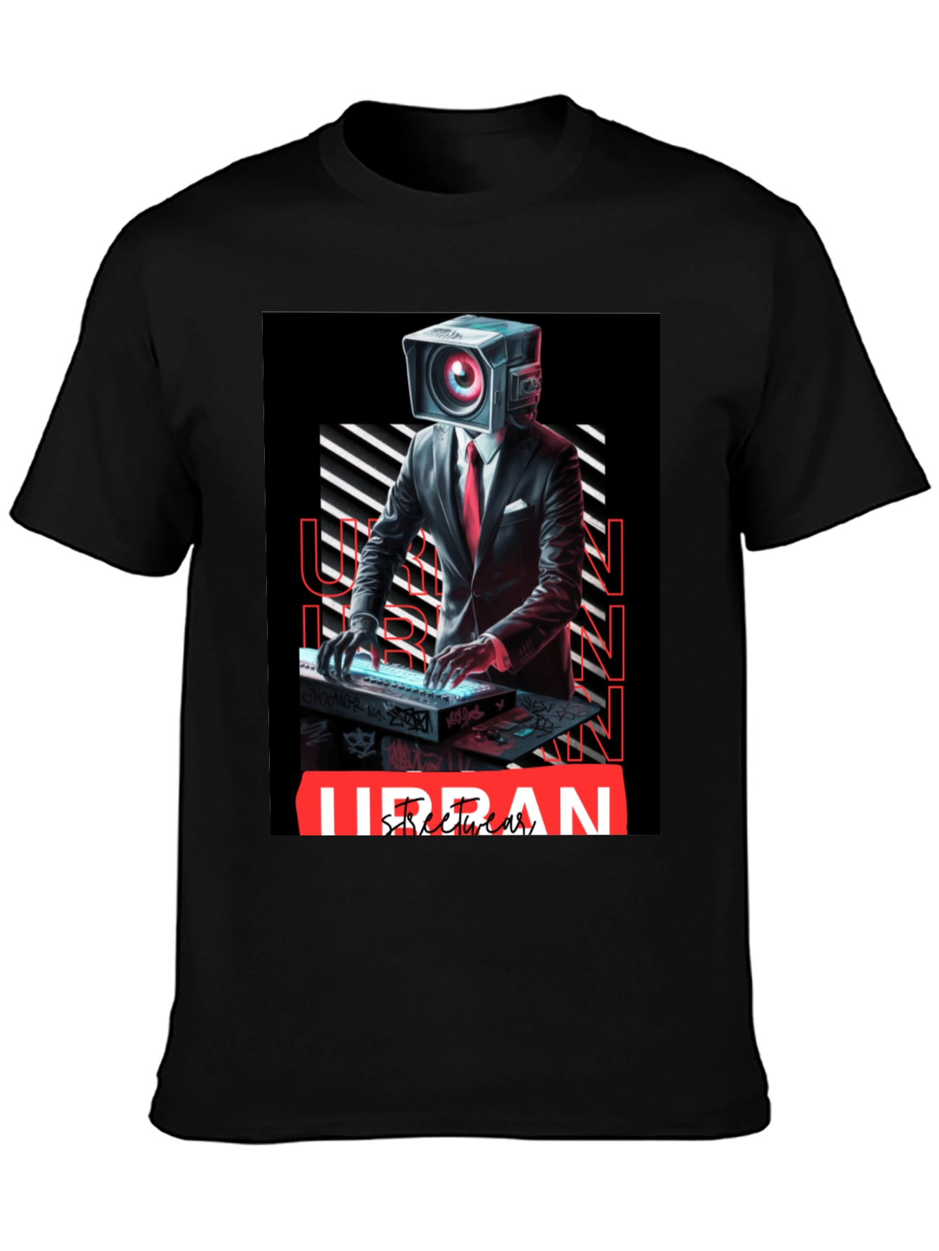 Black Urban Streetwear Camera Head DJ Graphic Tee view 3