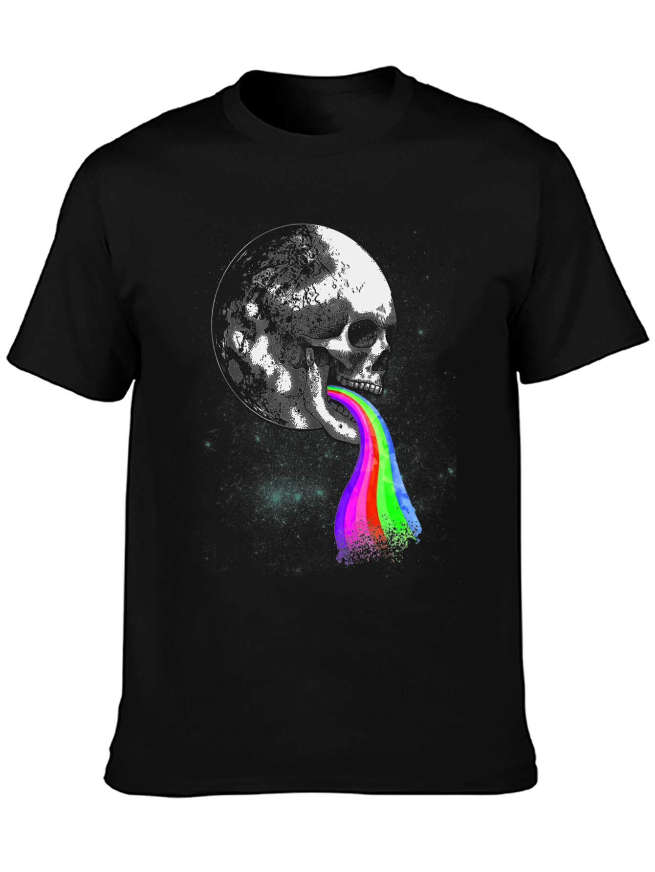 Black Skull Moon Rainbow Tongue Graphic Tee view 3