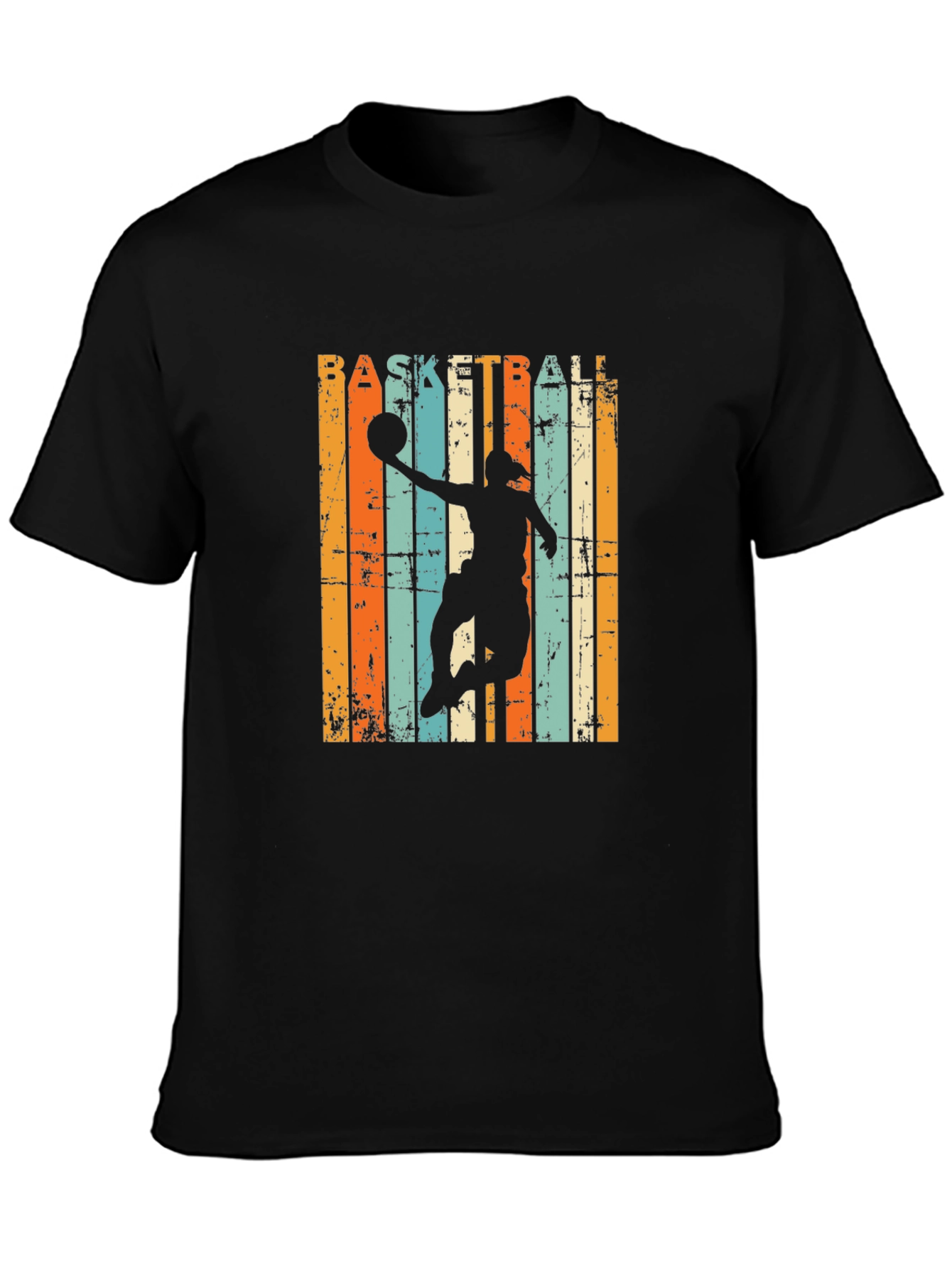 Black Basketball Silhouette Retro Striped Graphic Tee view 3