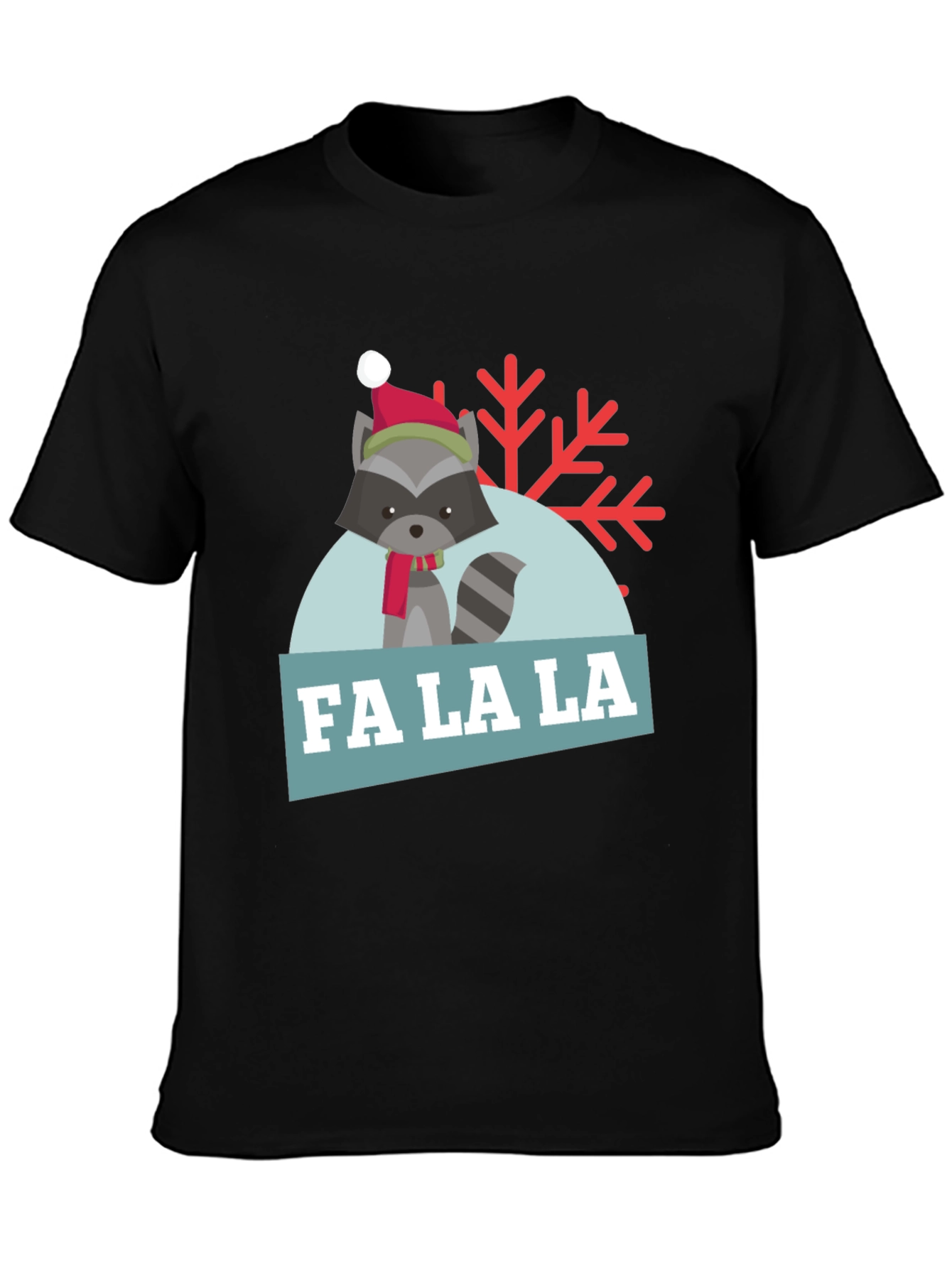 Black Festive Raccoon 'Fa La La' Holiday T-Shirt view 3