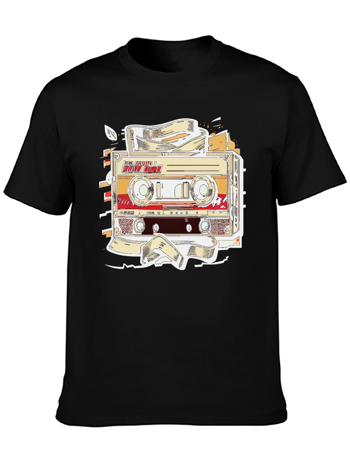 Black Retro Cassette Tape Graphic T-Shirt - Vintage Music Lover Tee view 3