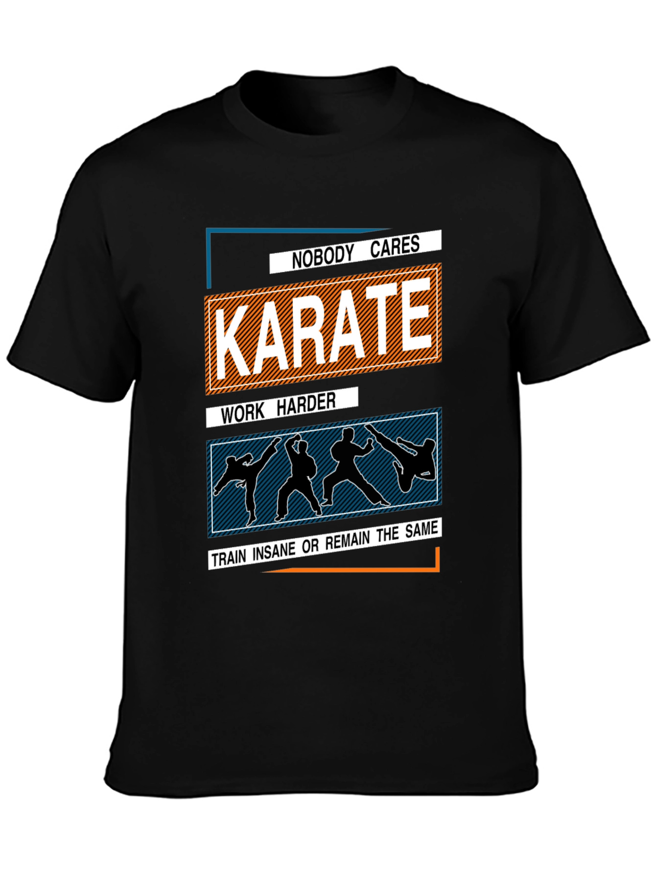 Black Karate Training T-Shirt: Nobody Cares, Work Harder view 3