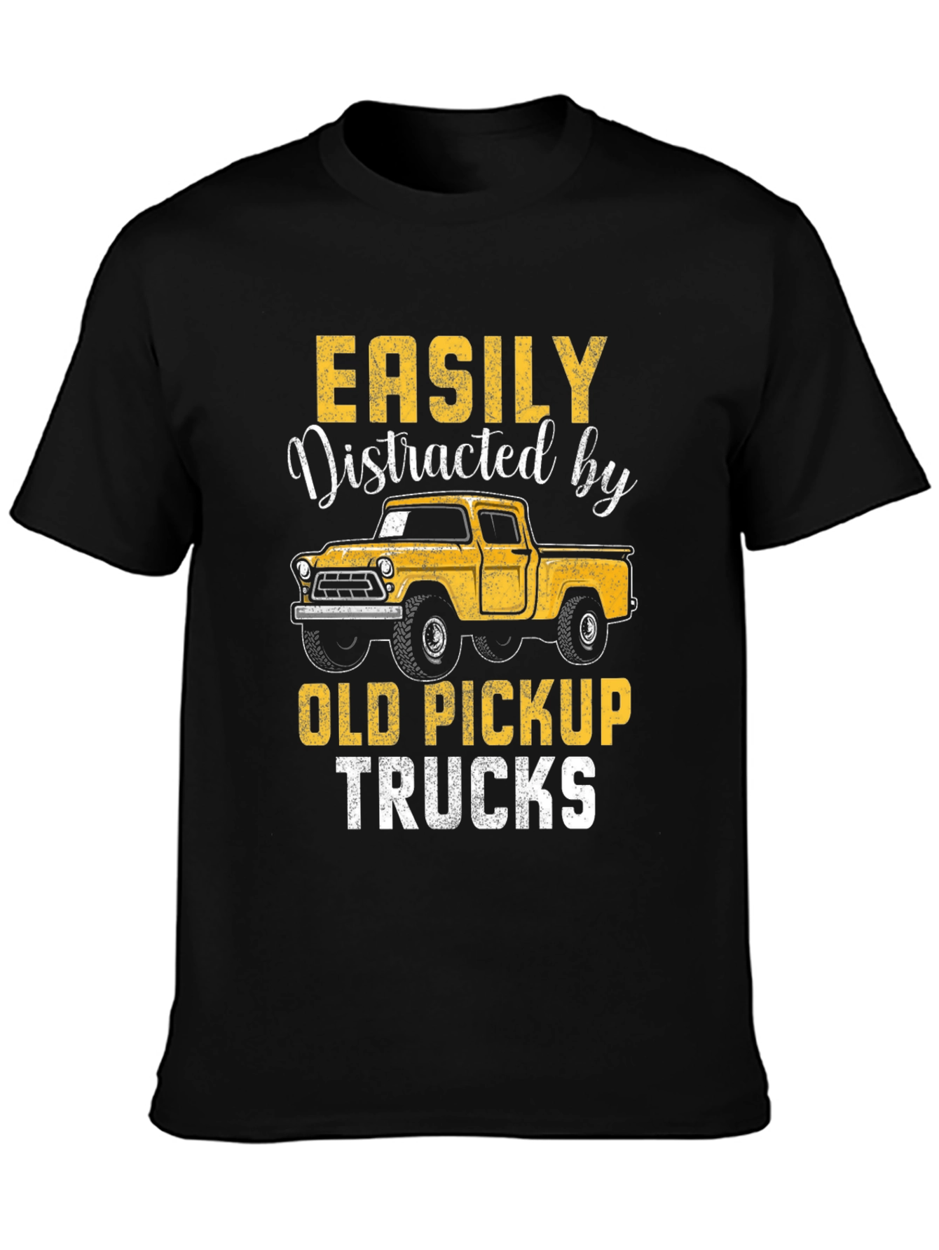 Black Easily Distracted by Old Pickup Trucks T-Shirt view 3