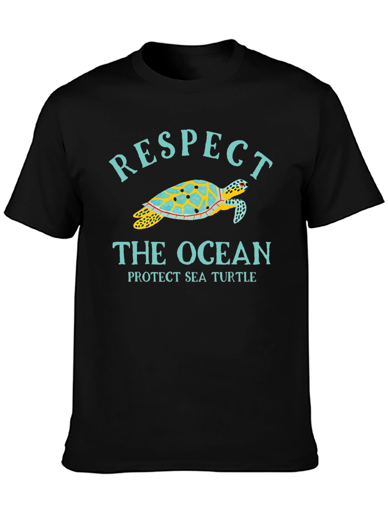 Black Respect the Ocean Sea Turtle Graphic Tee view 3