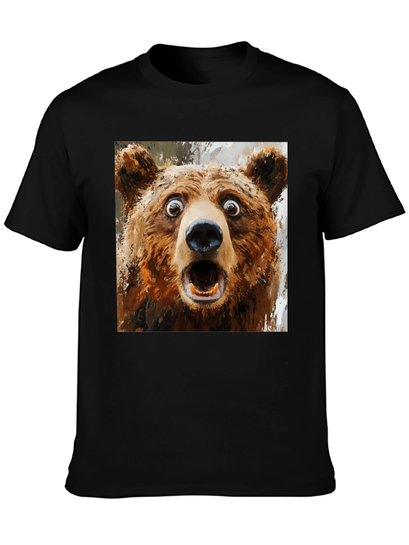 Black Surprised Bear Graphic T-Shirt view 3