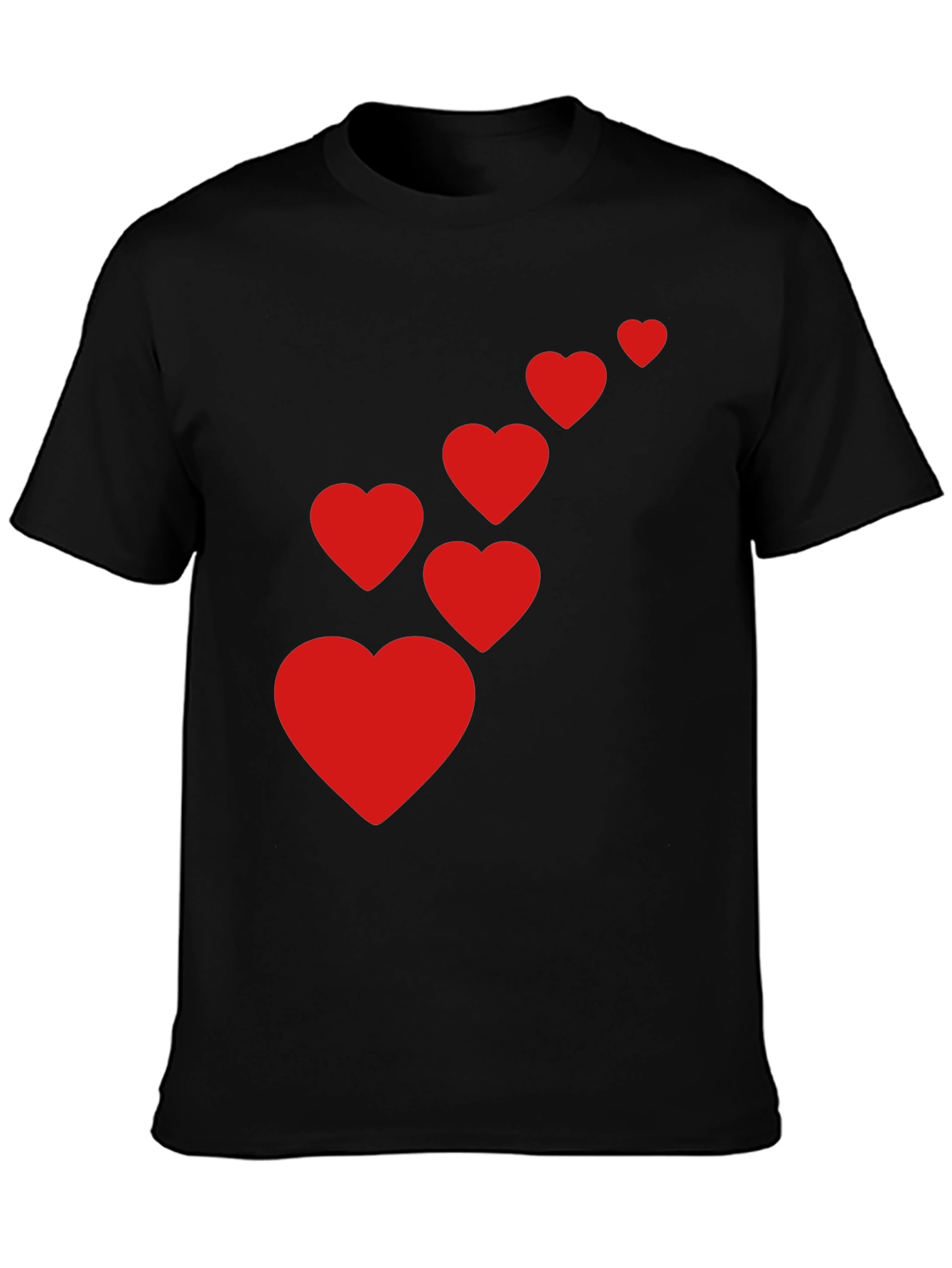Black Men's Black T-Shirt with Red Heart Cascade view 3
