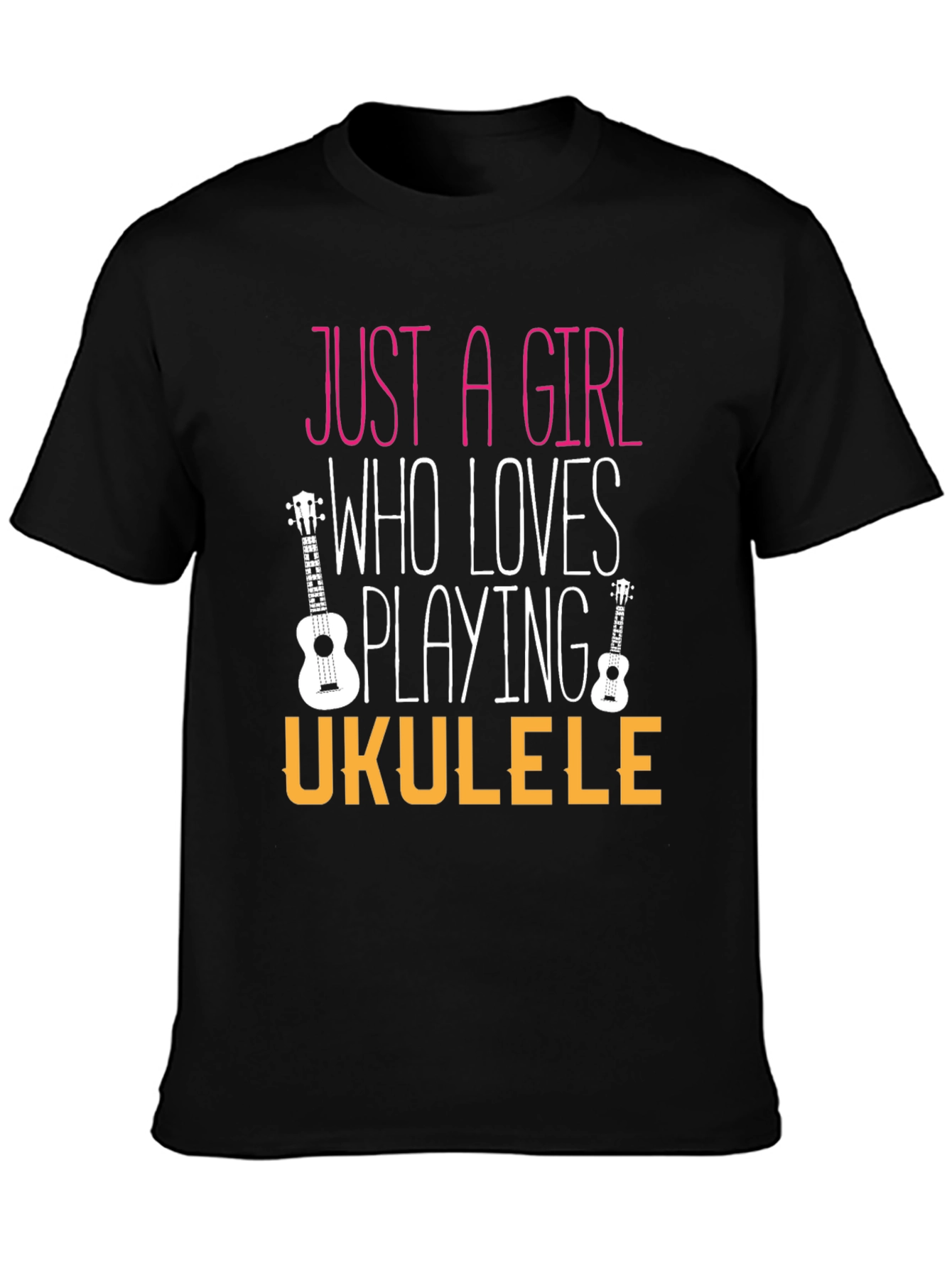 Black Just a Girl Who Loves Playing Ukulele T-Shirt view 3