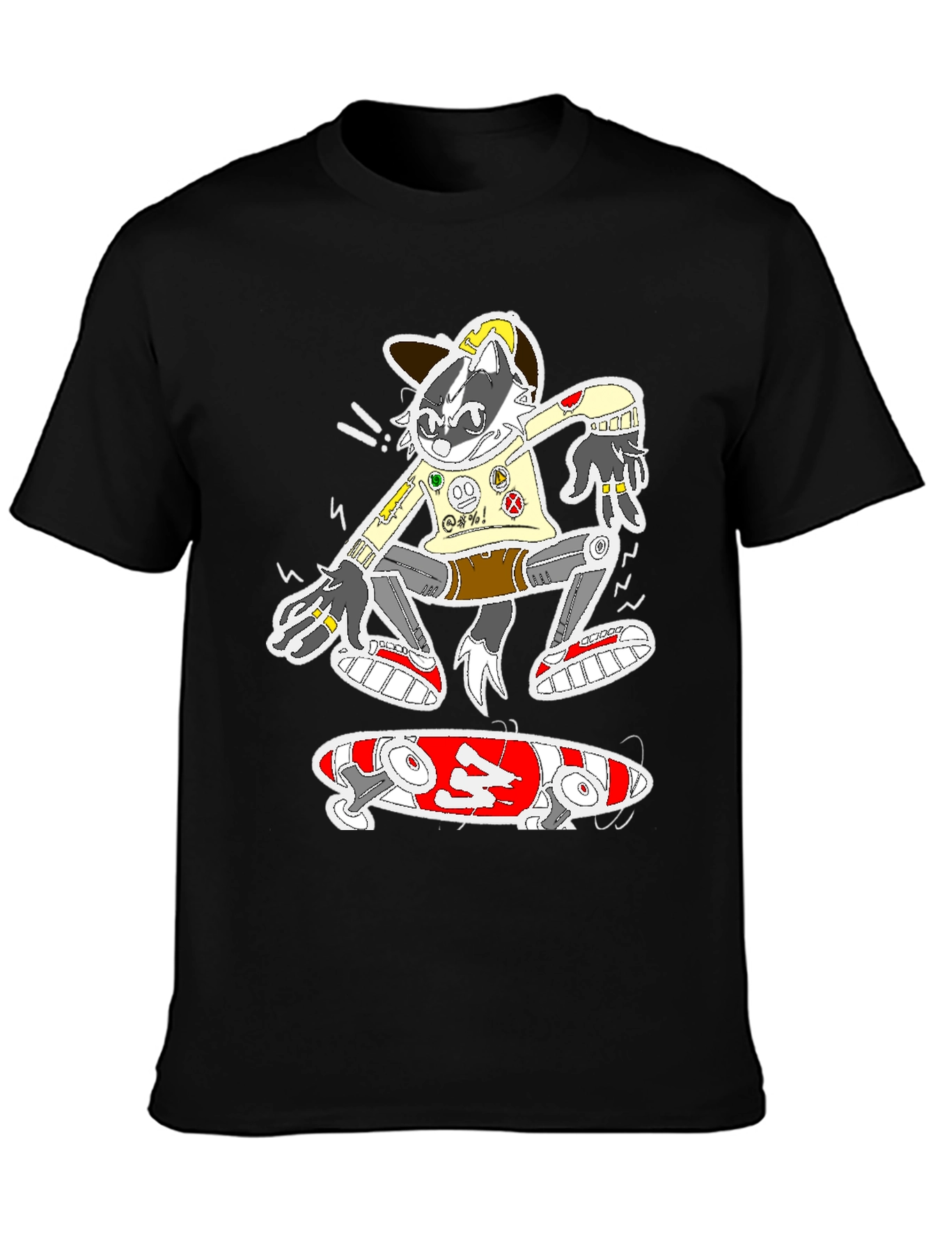 Black Skater Raccoon Graphic Tee - Black Cotton Blend view 3