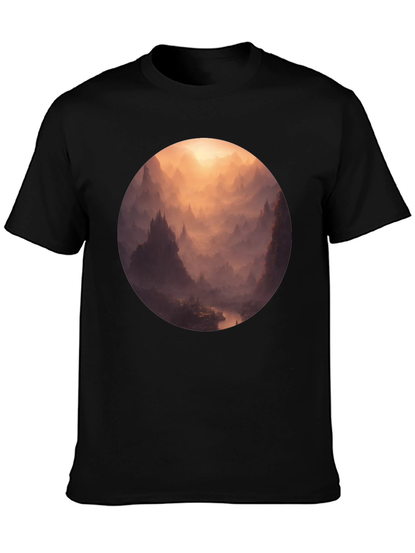 Black Mystical Mountain Vista Graphic Tee - Soft Black Cotton view 3