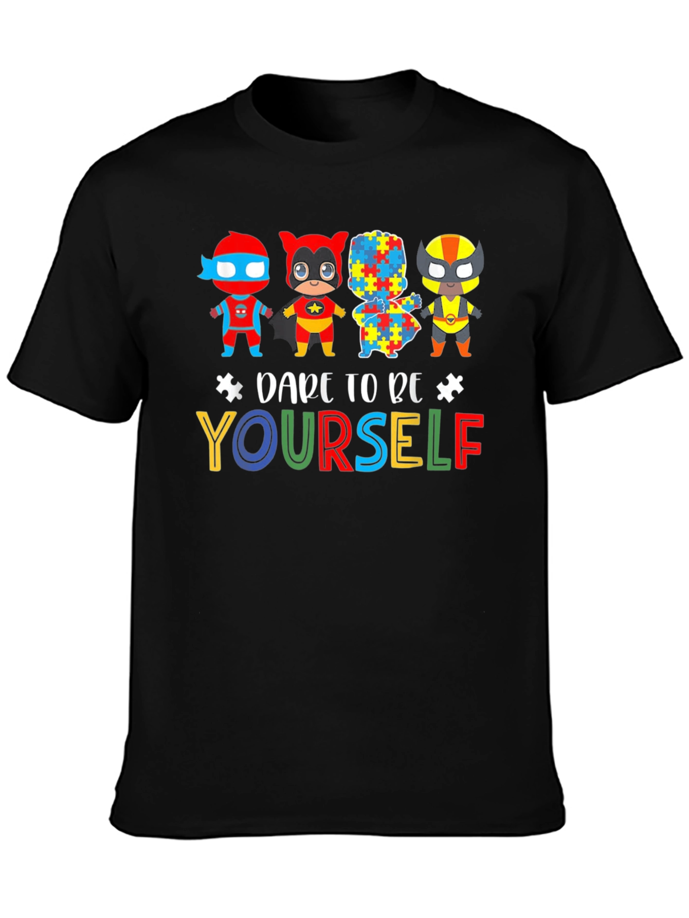 Black Dare To Be Yourself Autism Awareness Graphic Tee view 3