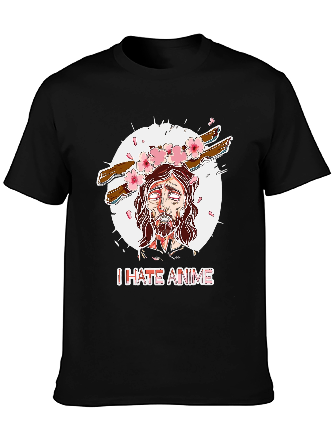 Black I Hate Anime Graphic Tee view 3