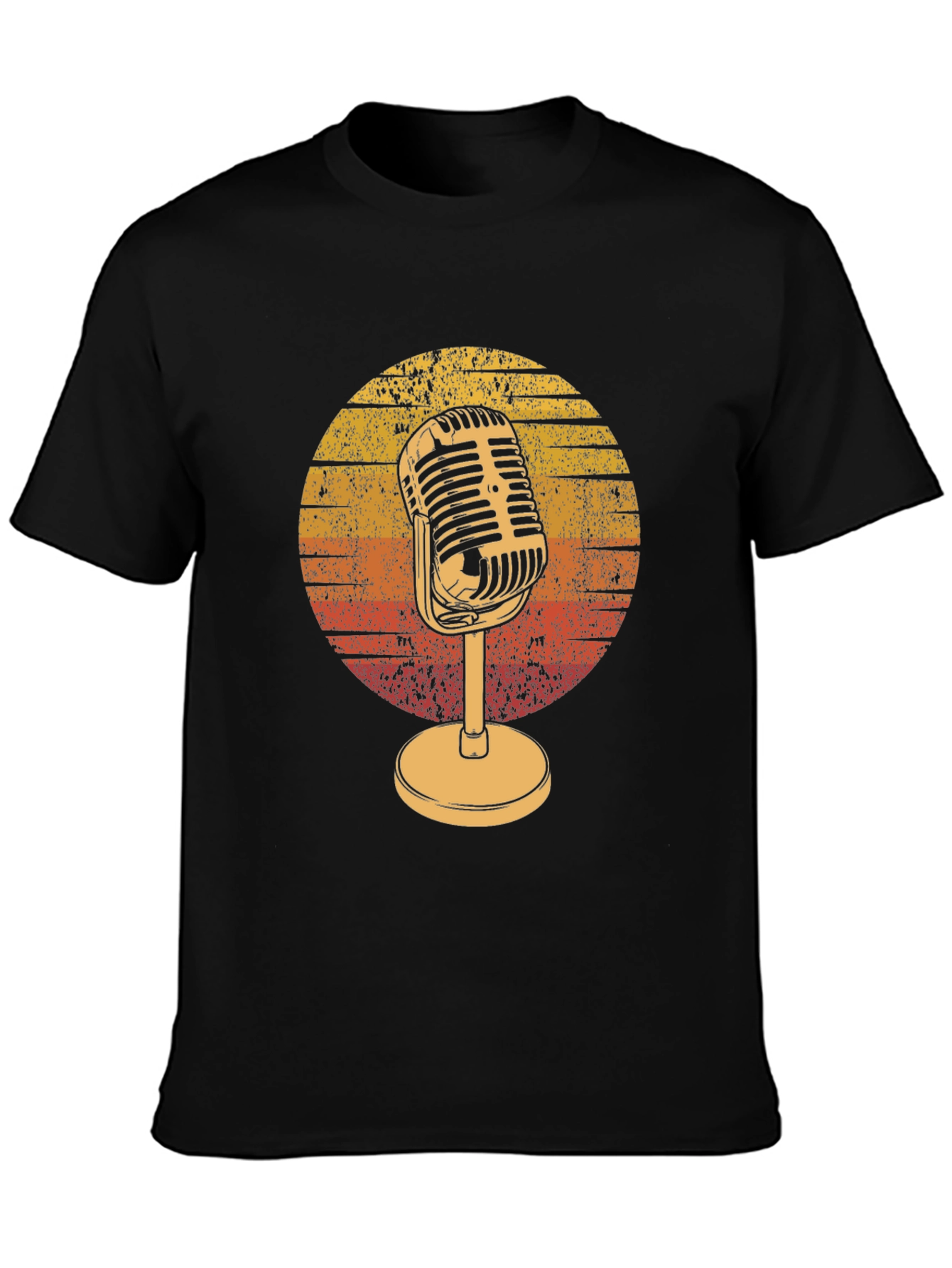 Black Retro Microphone Graphic Tee - Vintage Music Lover T-Shirt view 3