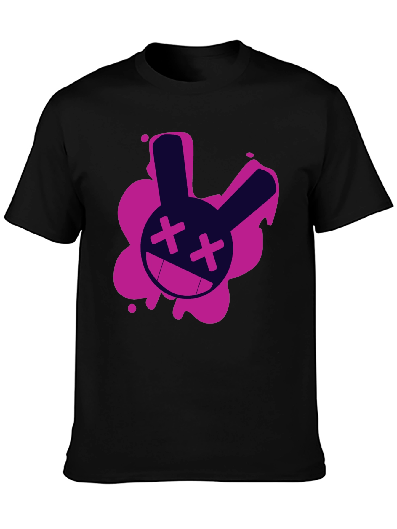Black Edgy Rabbit Graphic Tee - Black Cotton T-Shirt view 3