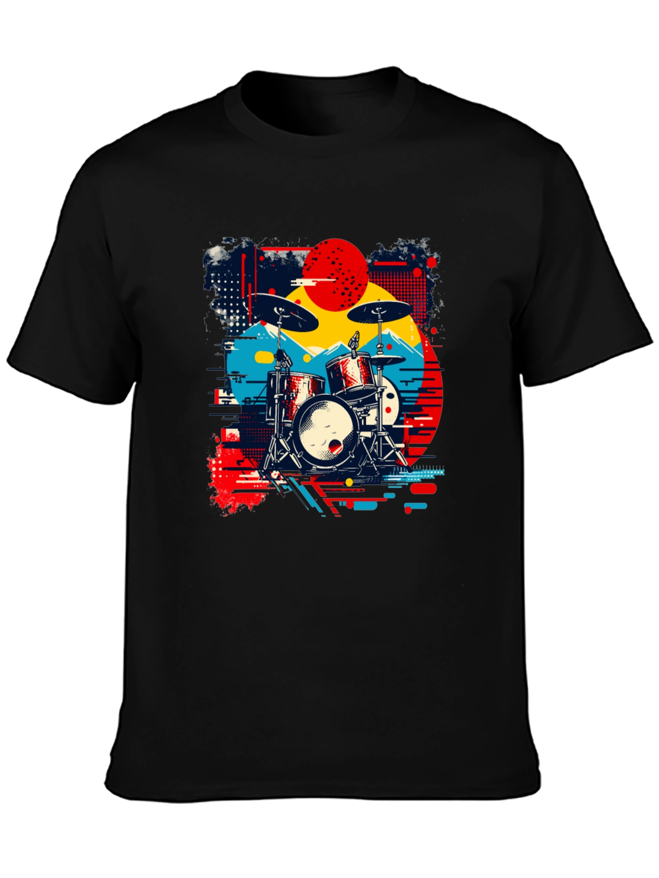 Black Retro Drum Kit Graphic Tee view 3