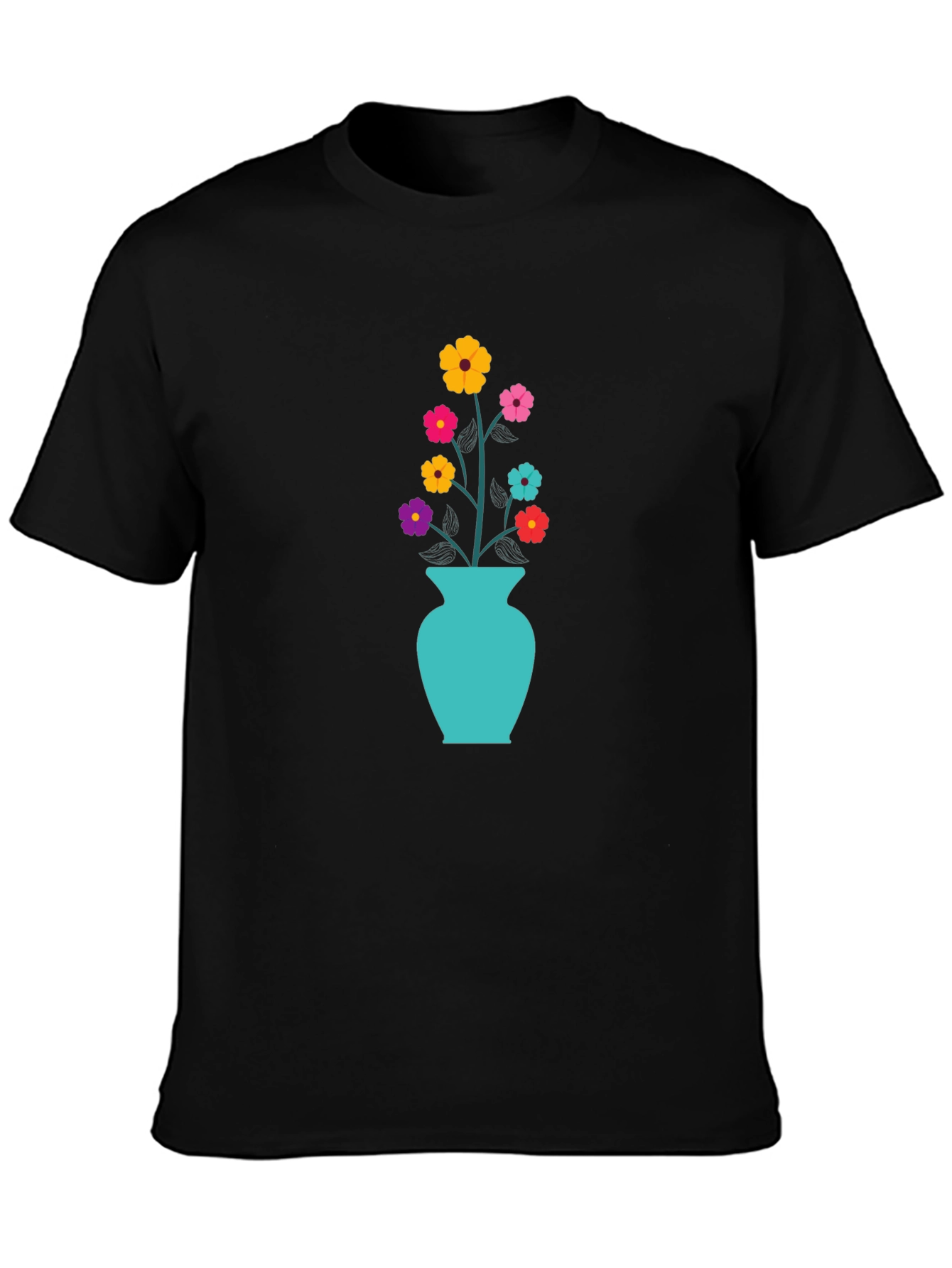 Black Floral Vase Graphic Tee - Stylish & Unique Design view 3