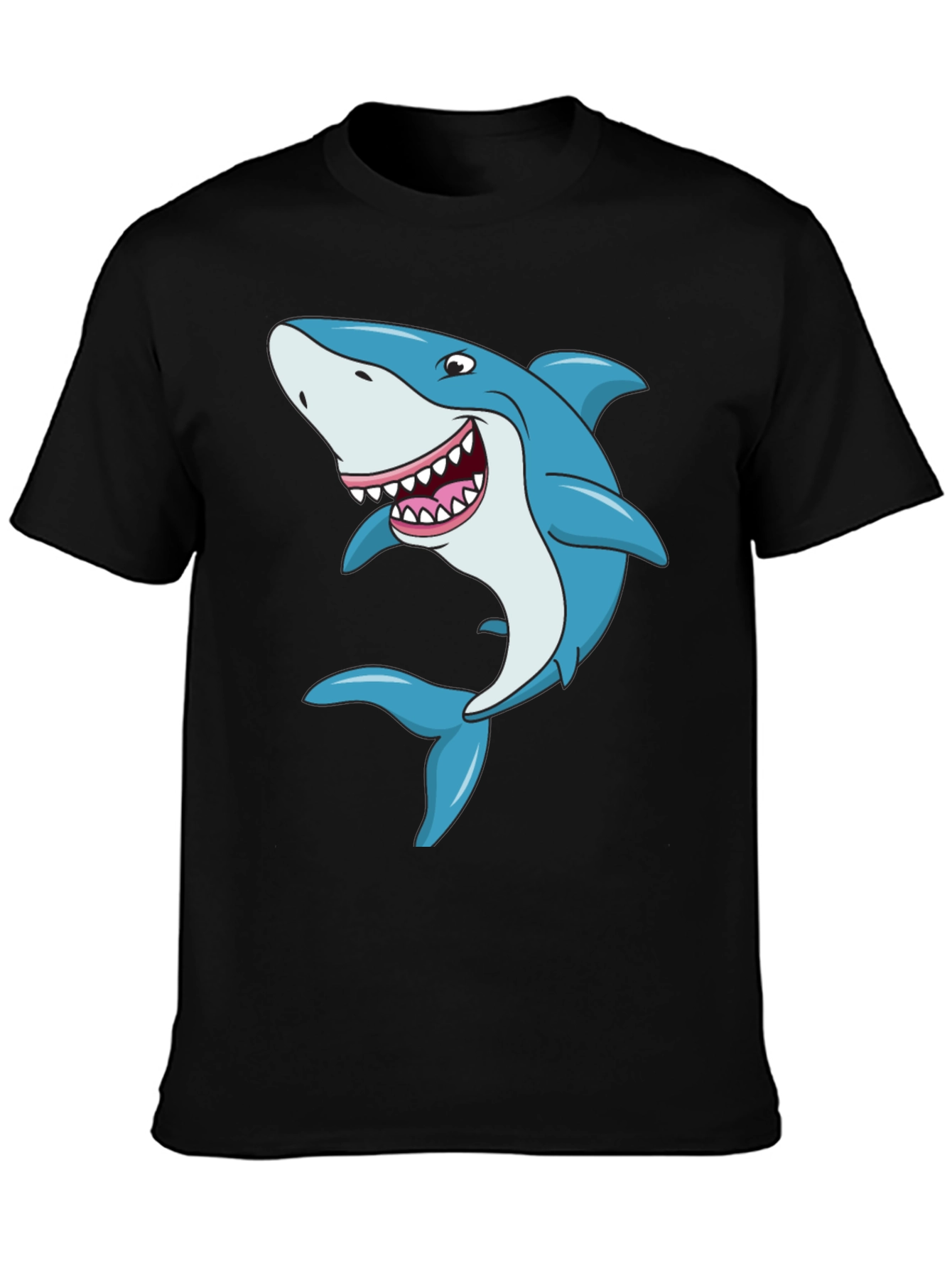 Black Cartoon Shark Graphic Tee - Black Cotton T-Shirt view 3