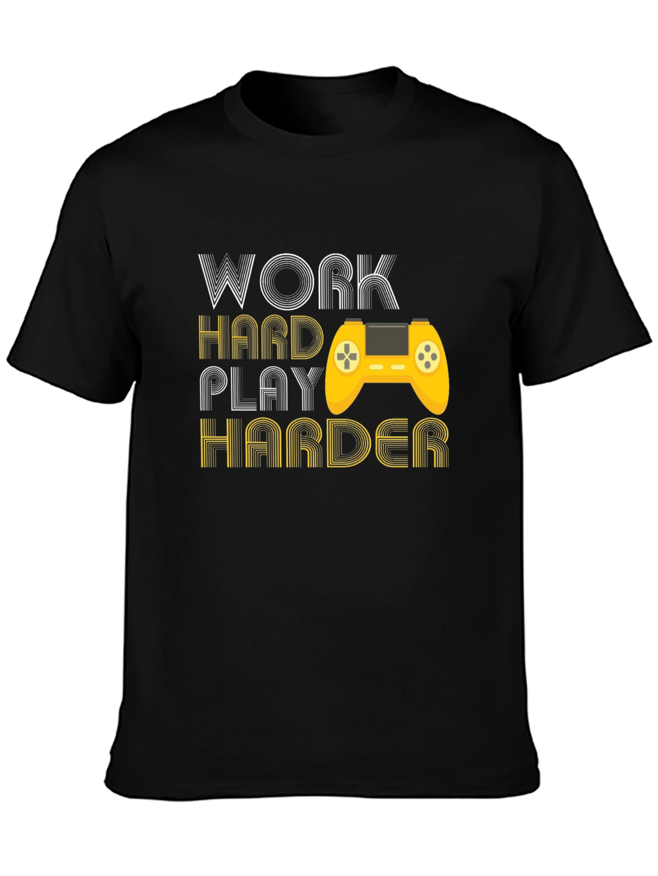 Black Work Hard Play Harder Gaming T-Shirt view 3