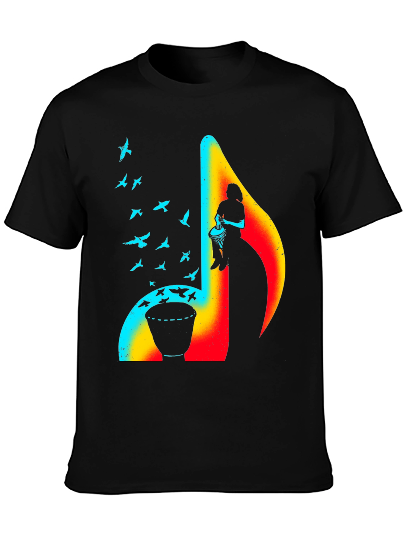 Black Musical Note Drum T-Shirt - Unique Design view 3