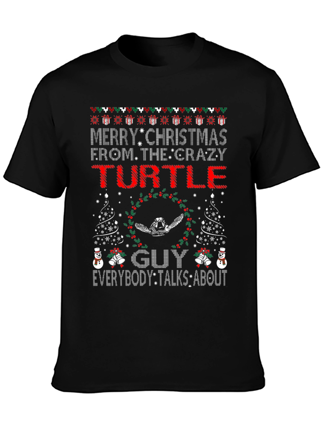 Black Crazy Turtle Guy Christmas T-Shirt view 3