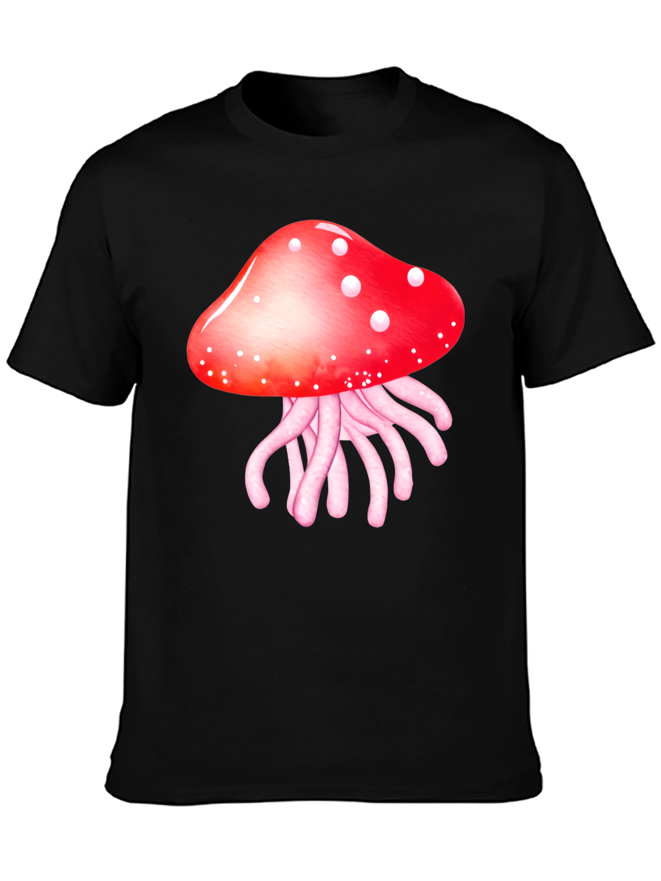 Black Mushroom Jellyfish Graphic T-Shirt - Funky Crew Neck Tee view 3
