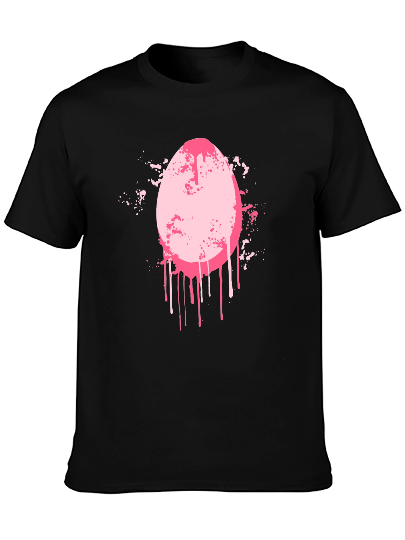 Black Men's Black T-Shirt with Pink Egg Graphic view 3