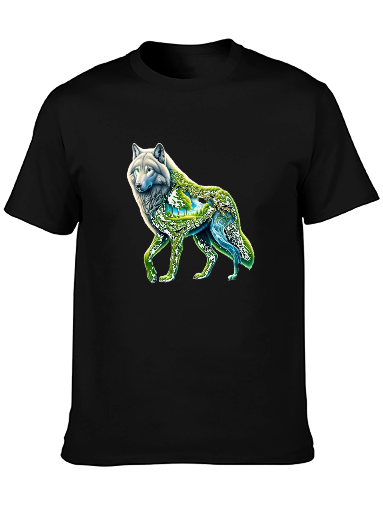 Black Wolf Nature Graphic Black T-Shirt view 3