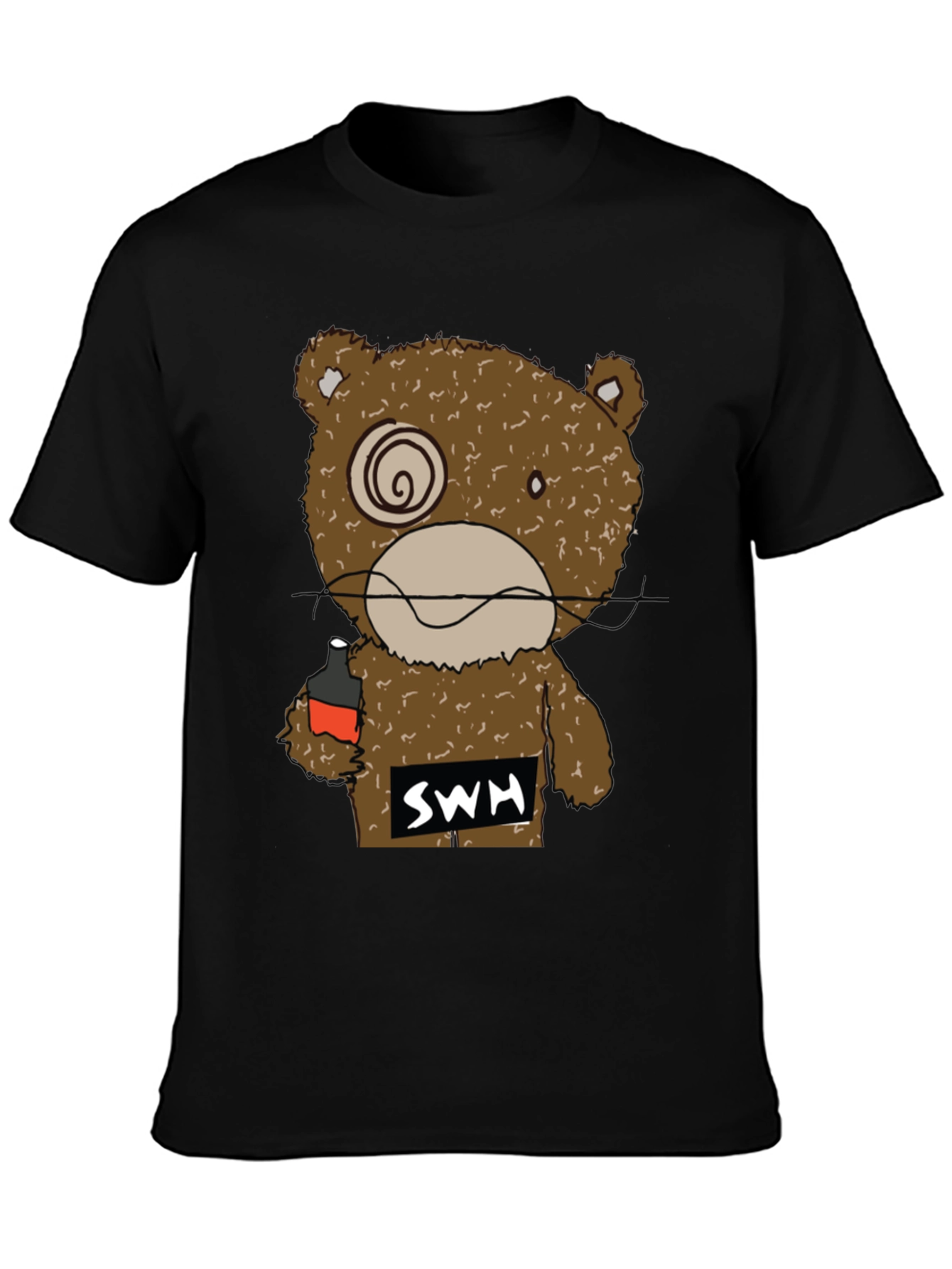 Black Drunk Bear Graphic Tee - Funny Cartoon Shirt view 3