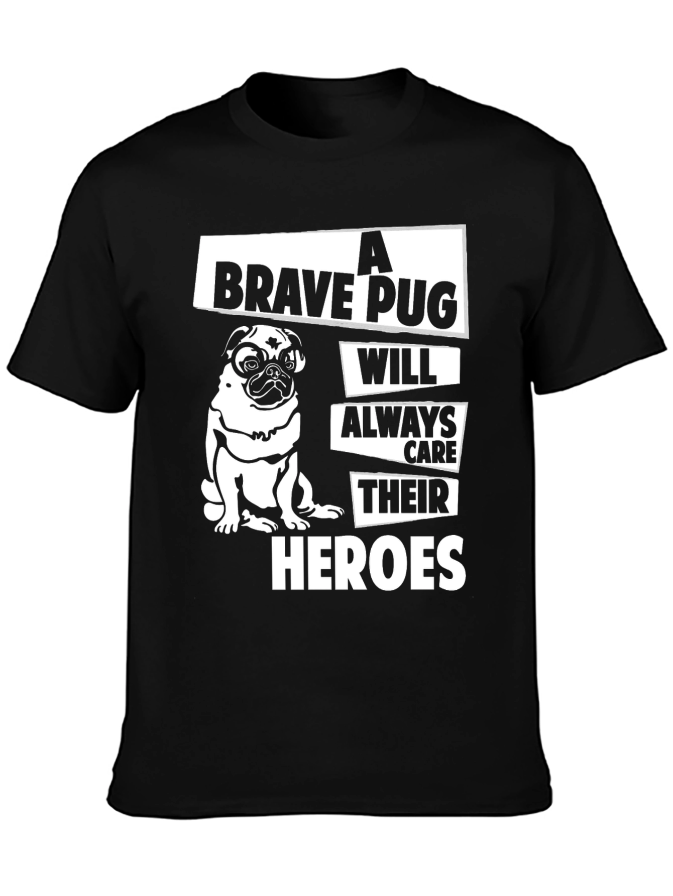 Black Brave Pug Hero Graphic Tee view 3