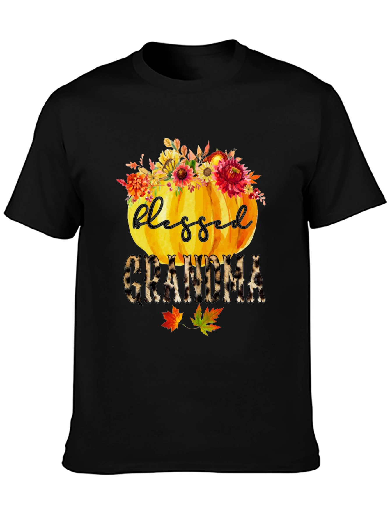 Black Blessed Grandma Pumpkin T-Shirt - Fall Apparel view 3