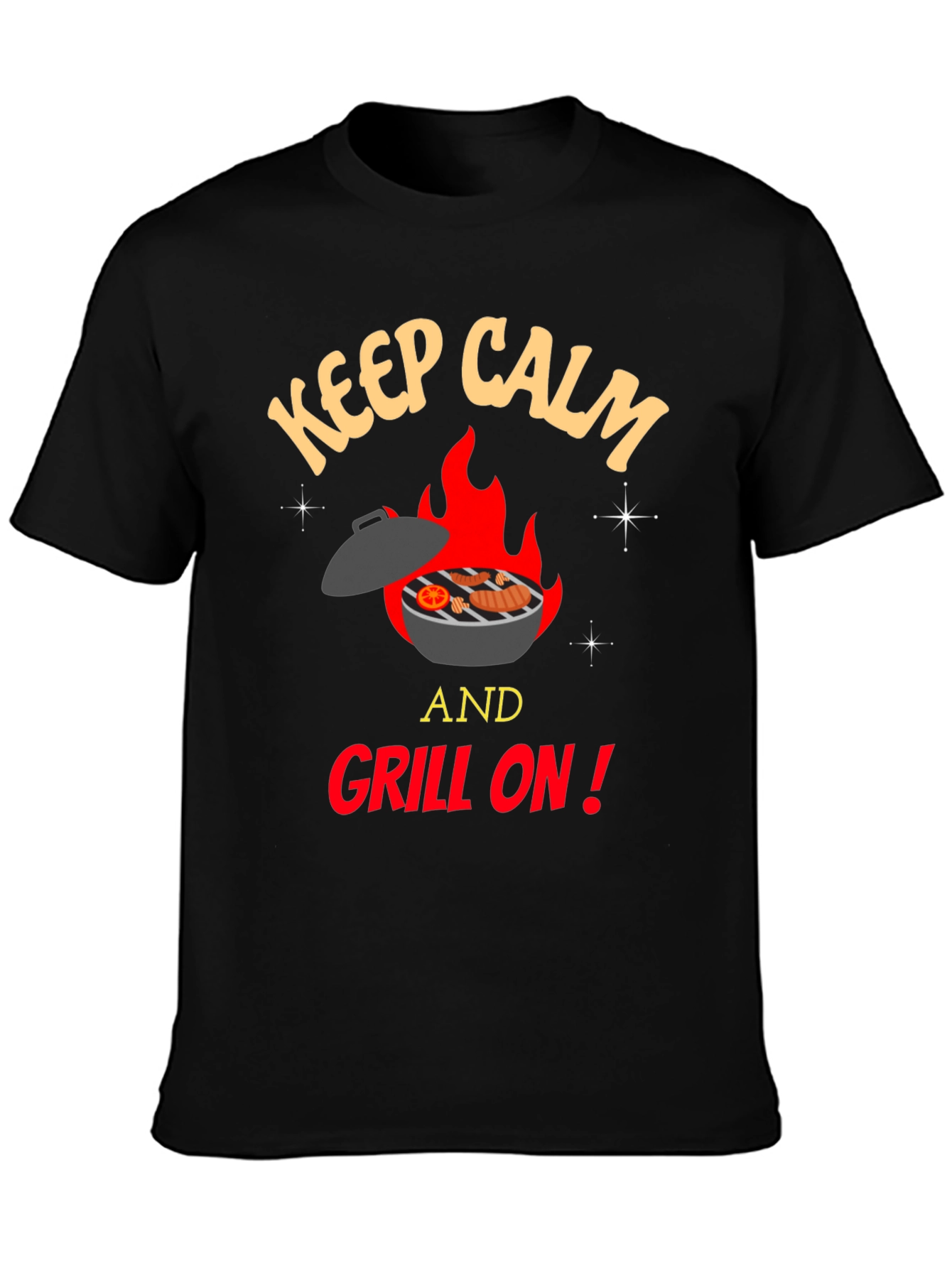 Black Keep Calm and Grill On T-Shirt - BBQ Lover's Tee view 3