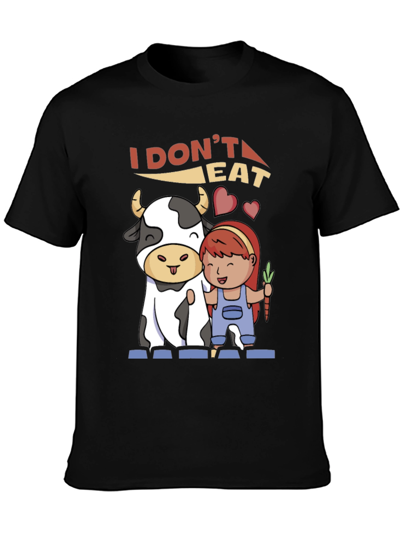 Black Vegan T-Shirt: I Don't Eat Meat Graphic Tee view 3