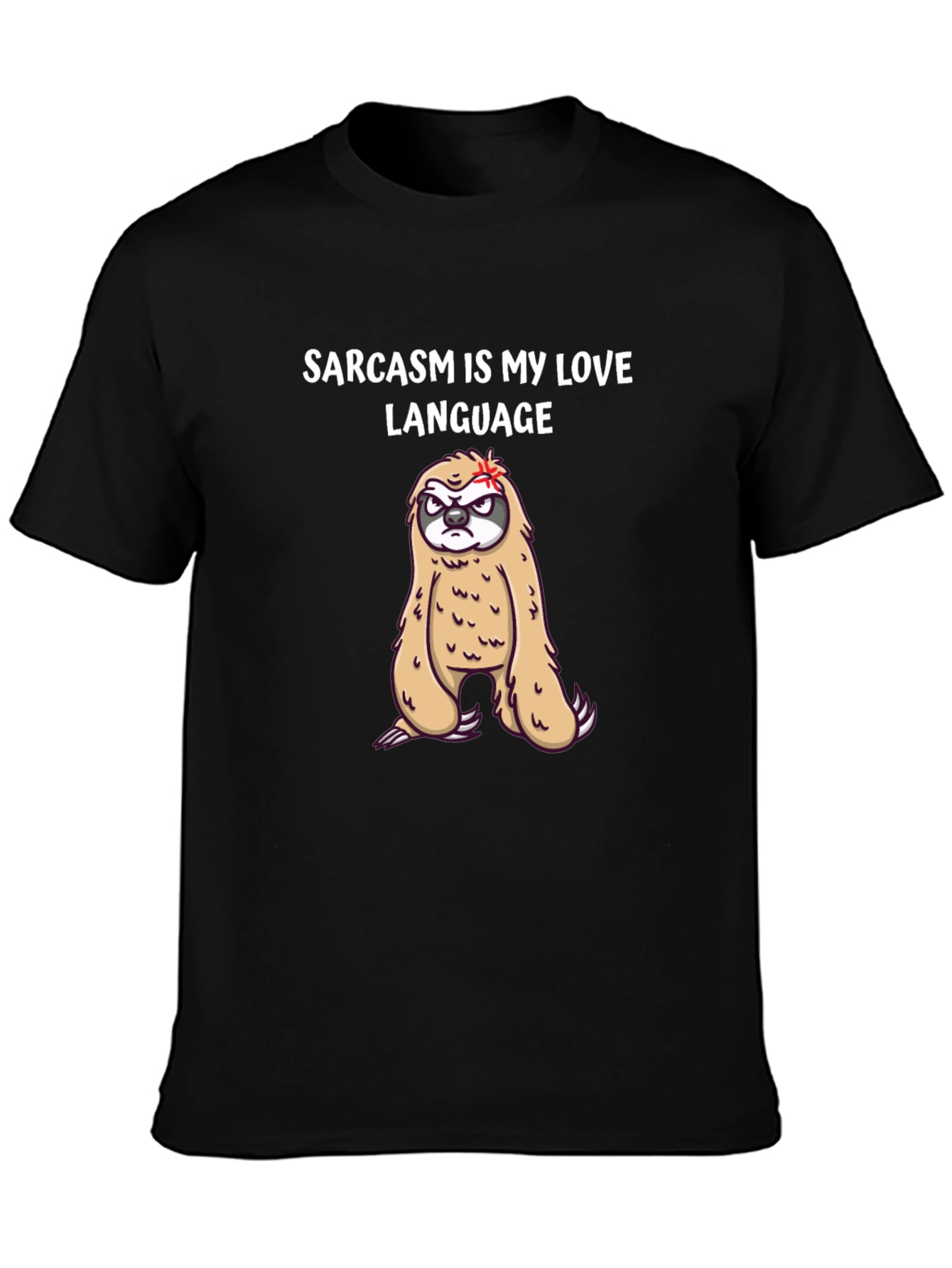 Black Sarcasm Sloth Graphic Tee - Funny Novelty T-Shirt view 3