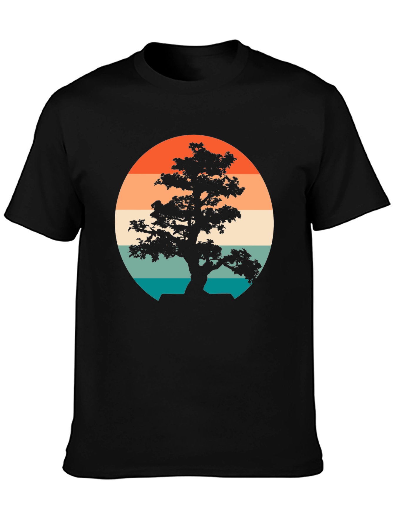 Black Retro Bonsai Tree T-Shirt view 3