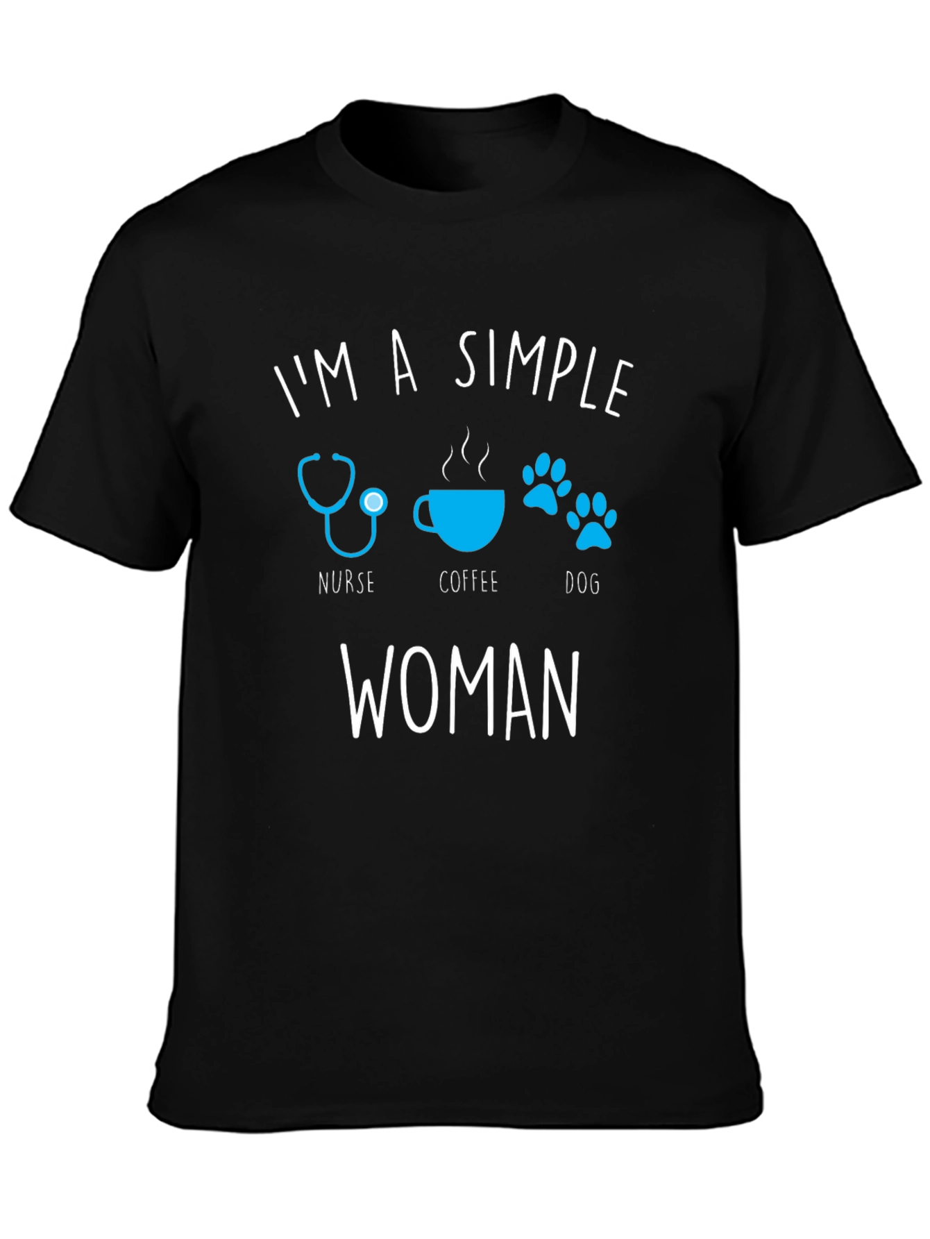 Black Simple Nurse Coffee Dog Woman T-Shirt view 3