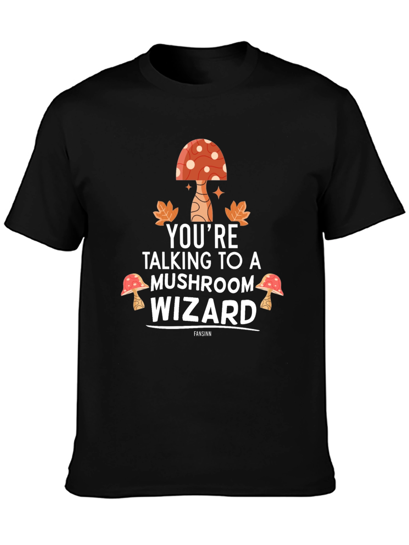 Black Mushroom Wizard Graphic T-Shirt - Unisex Cotton Tee view 3