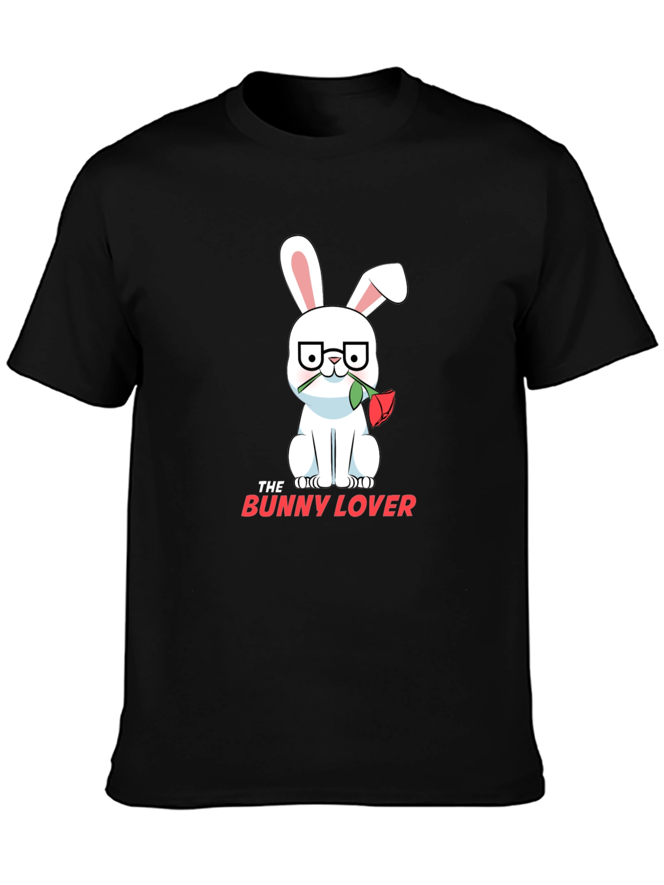 Black The Bunny Lover T-Shirt - Cute Rabbit Design view 3