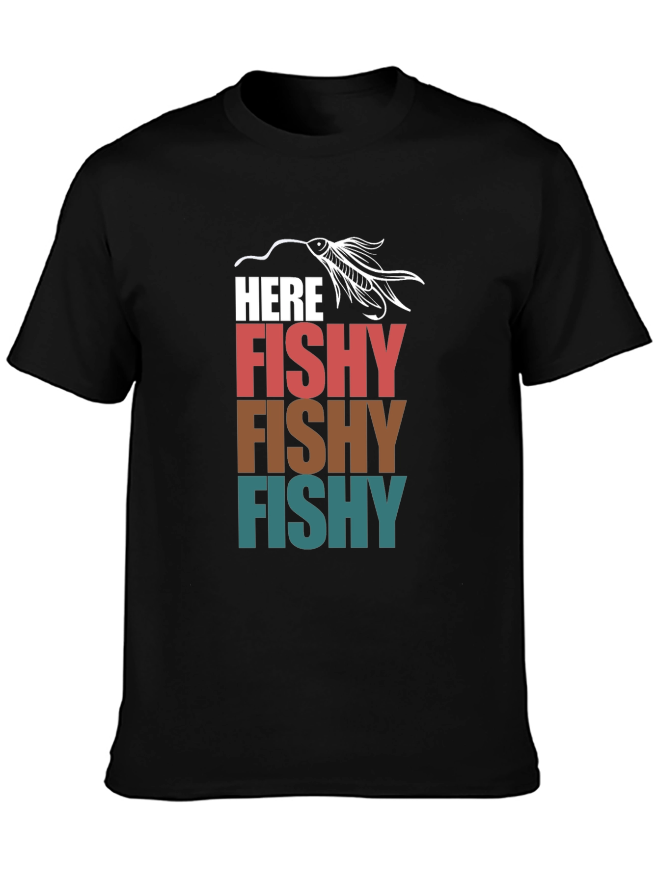 Black Here Fishy T-Shirt Fishing Lure Tee view 3