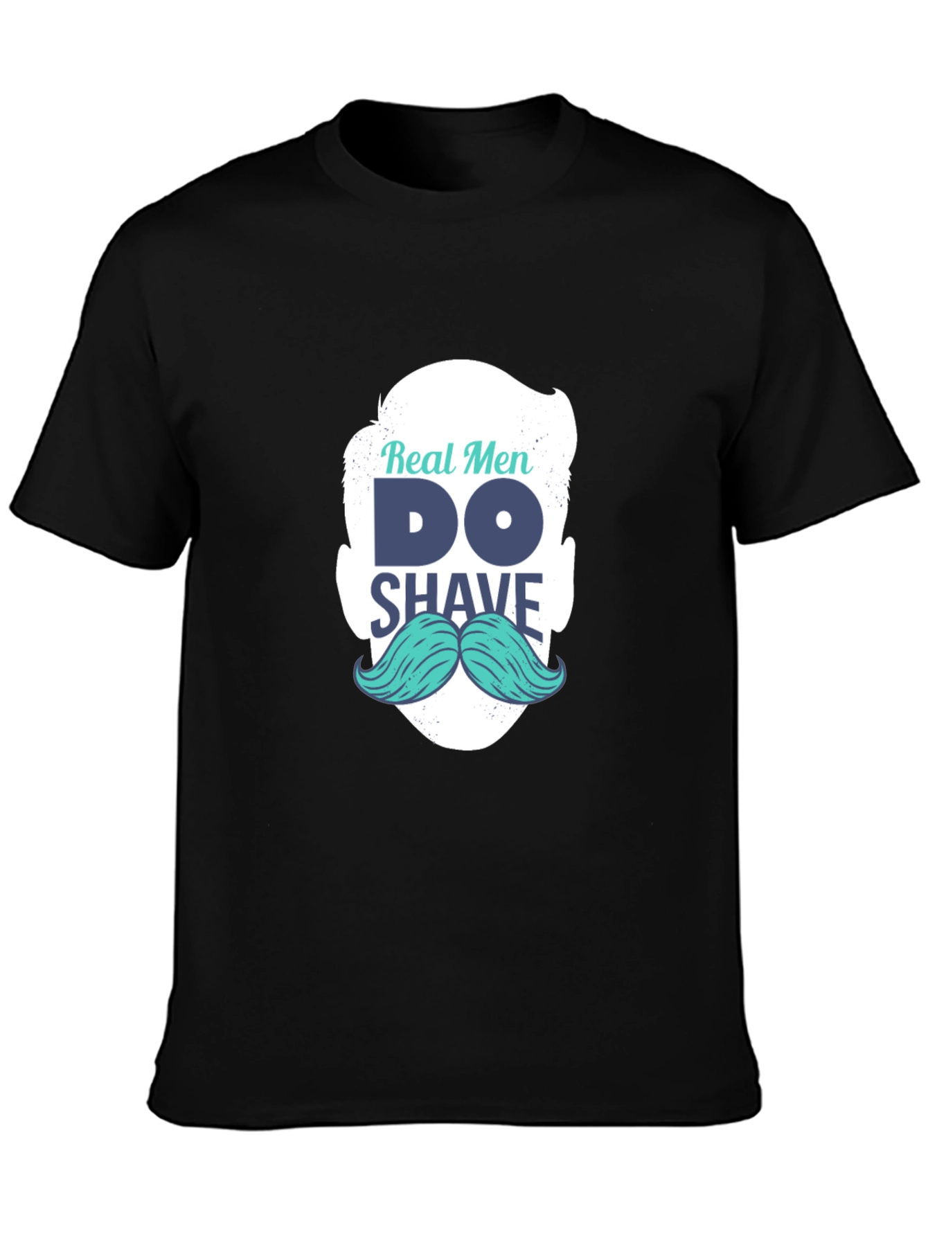 Black Real Men Shave T-Shirt: Cool Mustache Graphic Tee view 3