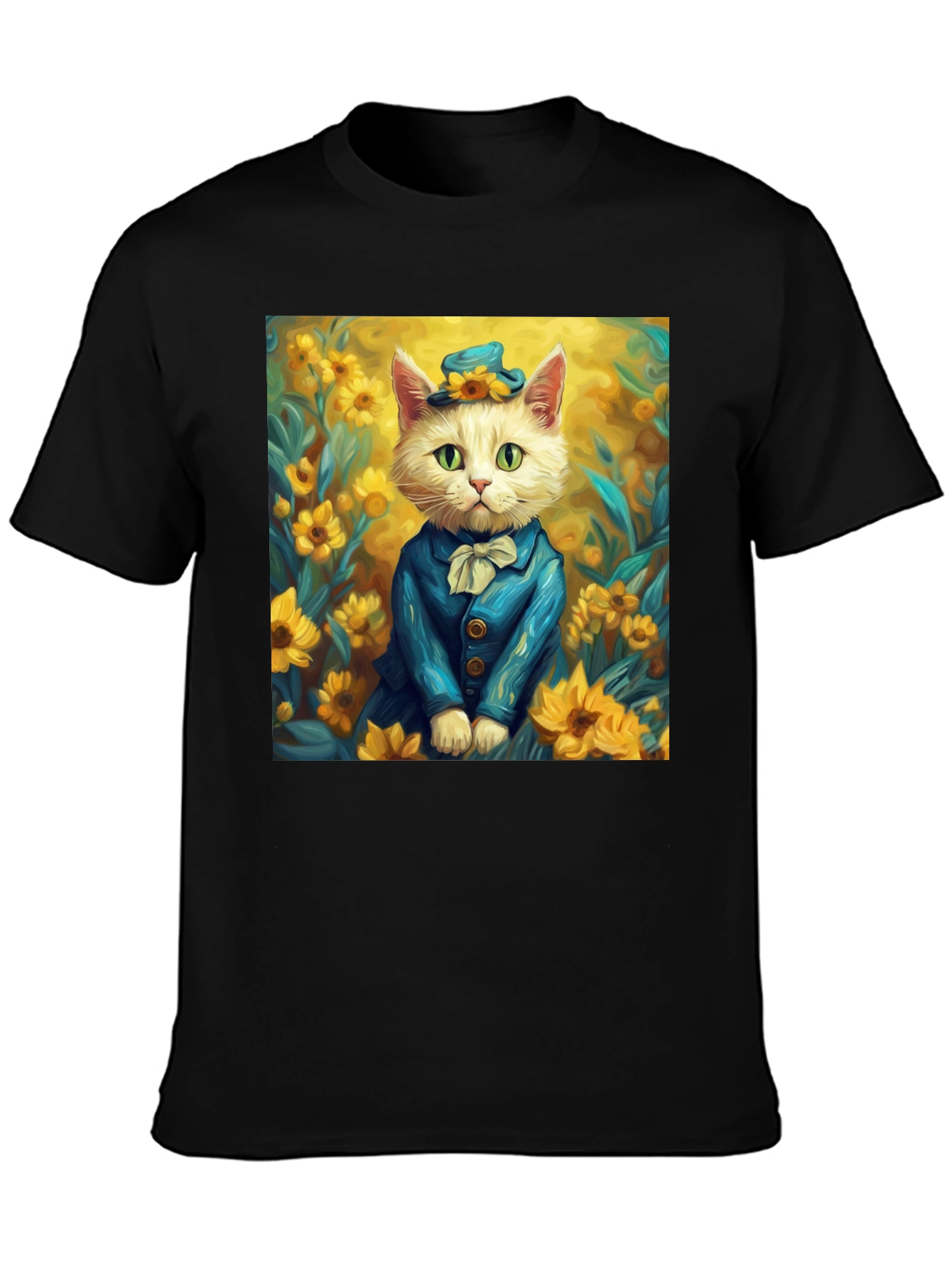 Black Cat in Sunflowers T-Shirt - Stylish Graphic Tee view 3