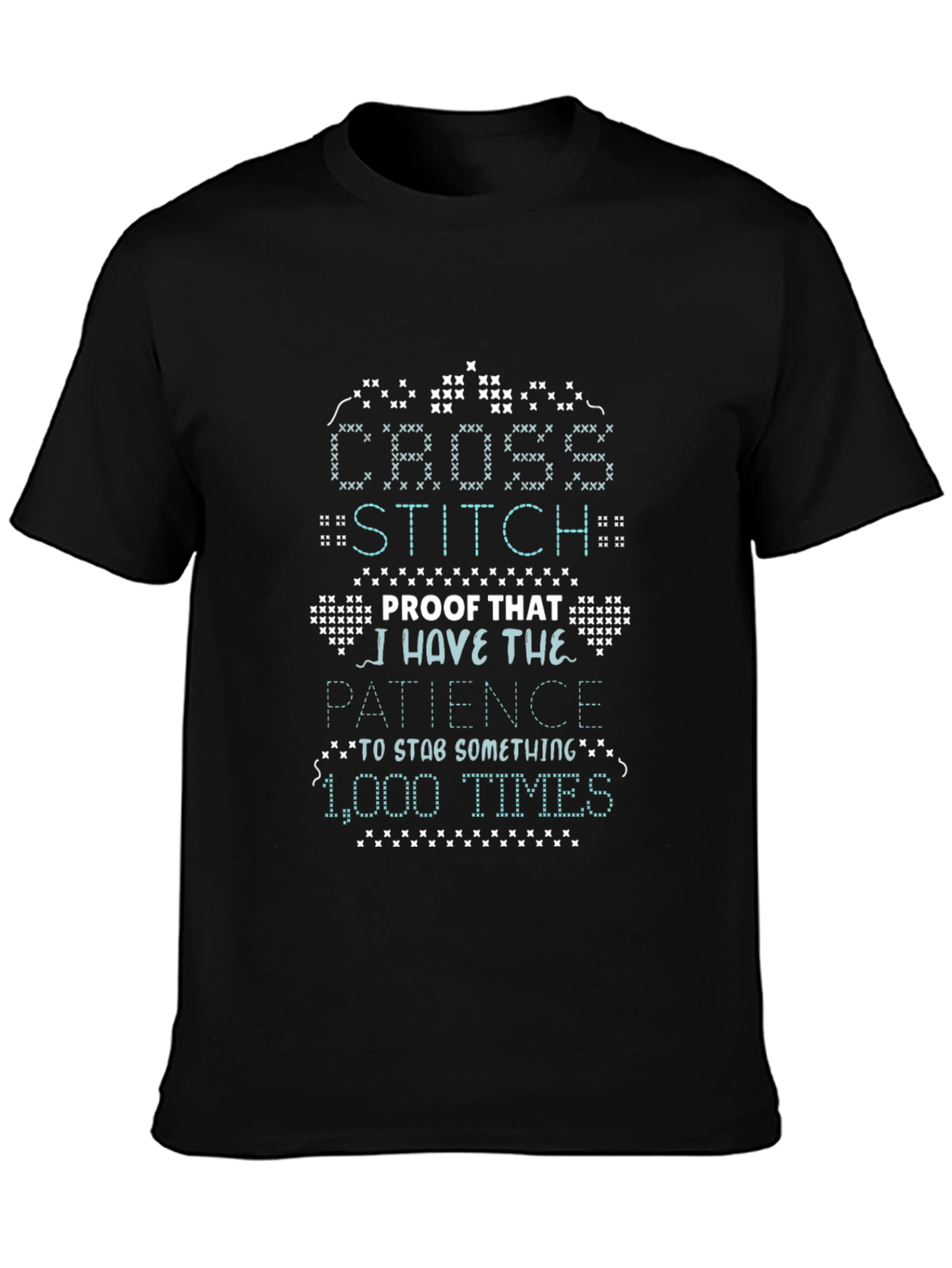 Black Cross Stitch Patience Funny Graphic T-Shirt view 3