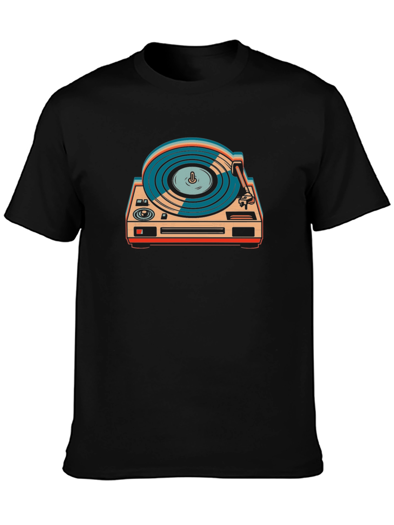 Black Retro Turntable Graphic Tee - Vinyl Record Player Shirt view 3