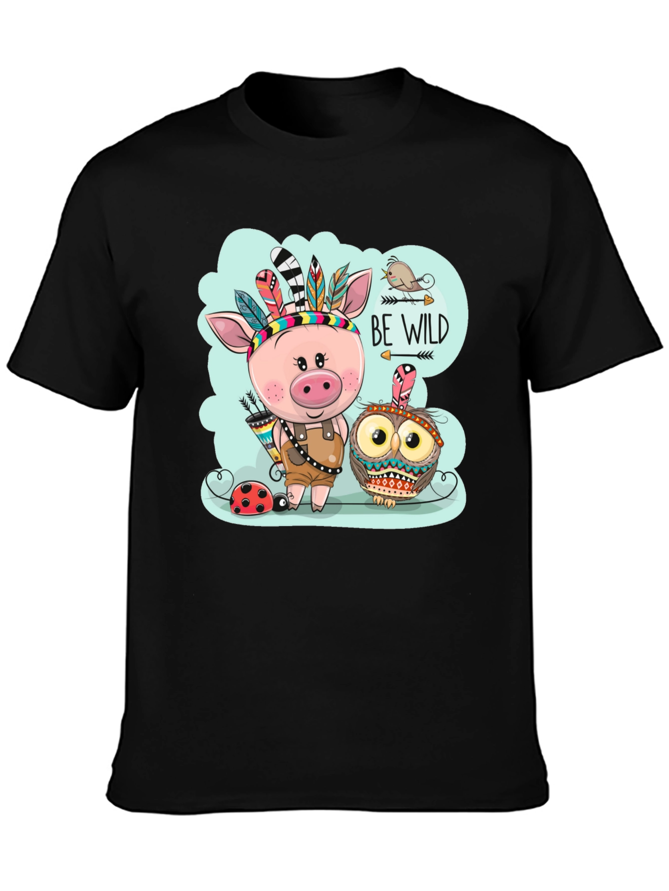 Black Be Wild T-Shirt - Pig & Owl Graphic Tee view 3